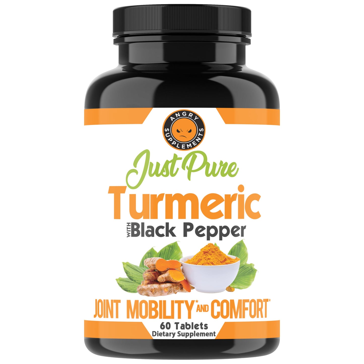 Angry Supplements Just Pure Turmeric Root with Black Pepper โ 2-Pack, 4-Month Supply (120 Tablets)