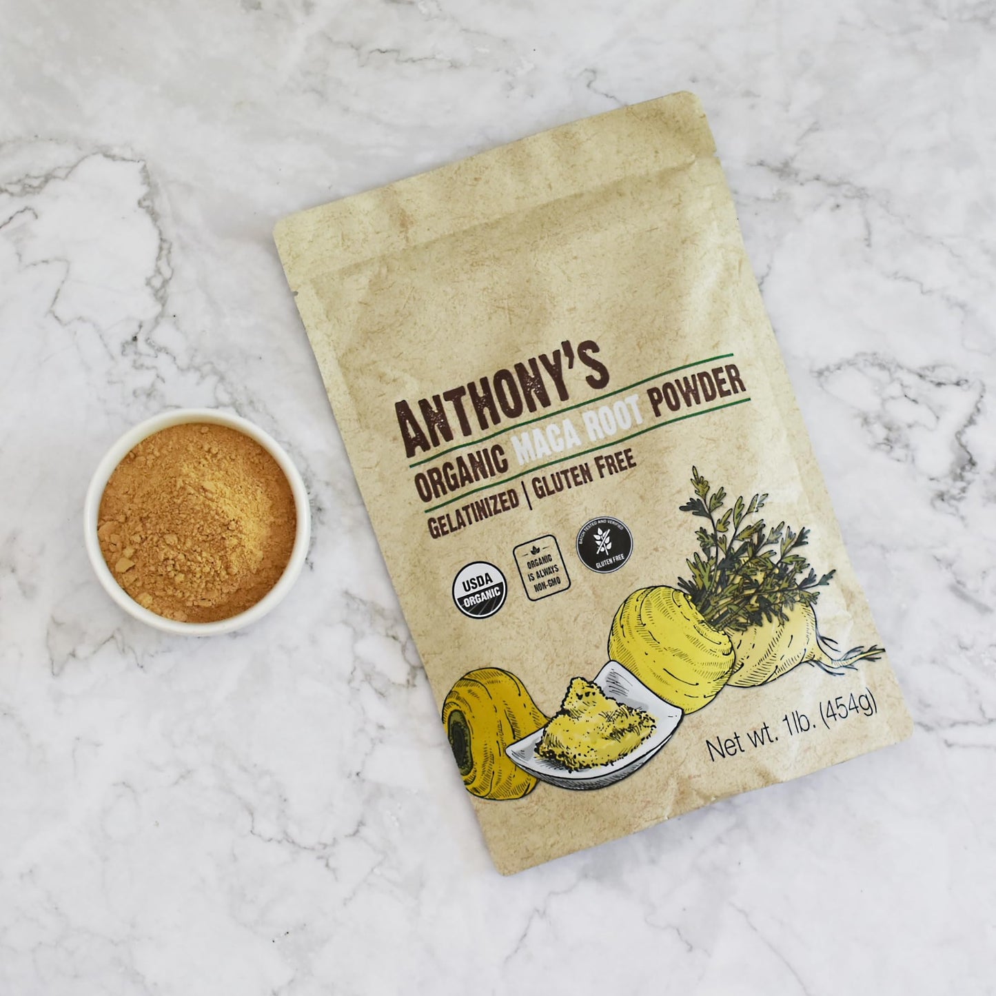 Anthony's Organic Maca Root Powder 1 lb โ Gelatinized, Gluten Free & Non-GMO