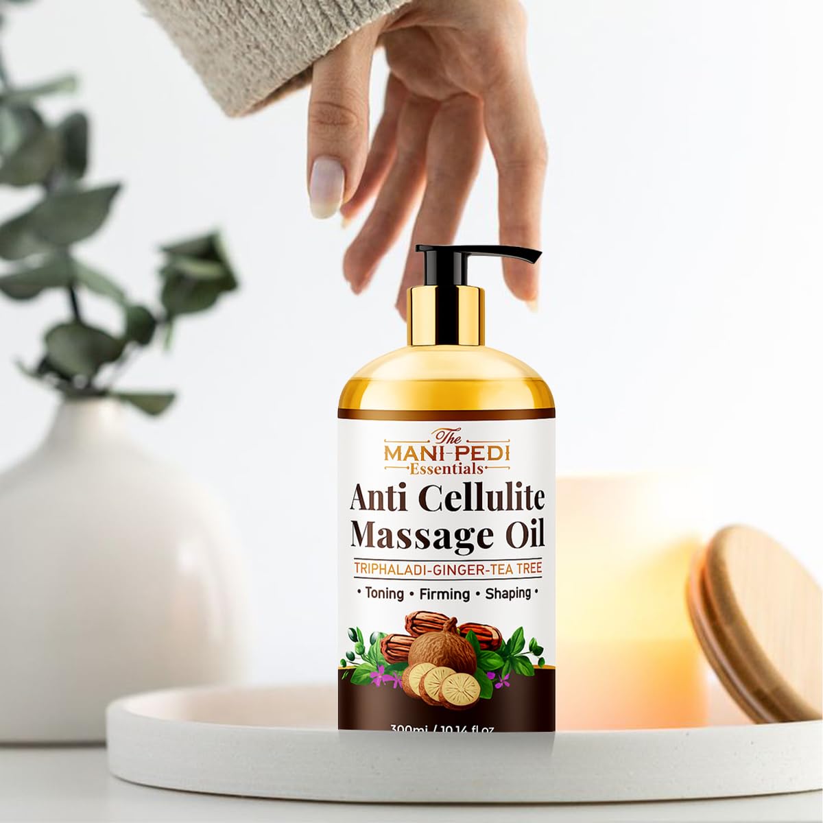 Anti-Cellulite Massage Oil with Ginger & Tea Tree โ Toning & Firming | 10 oz