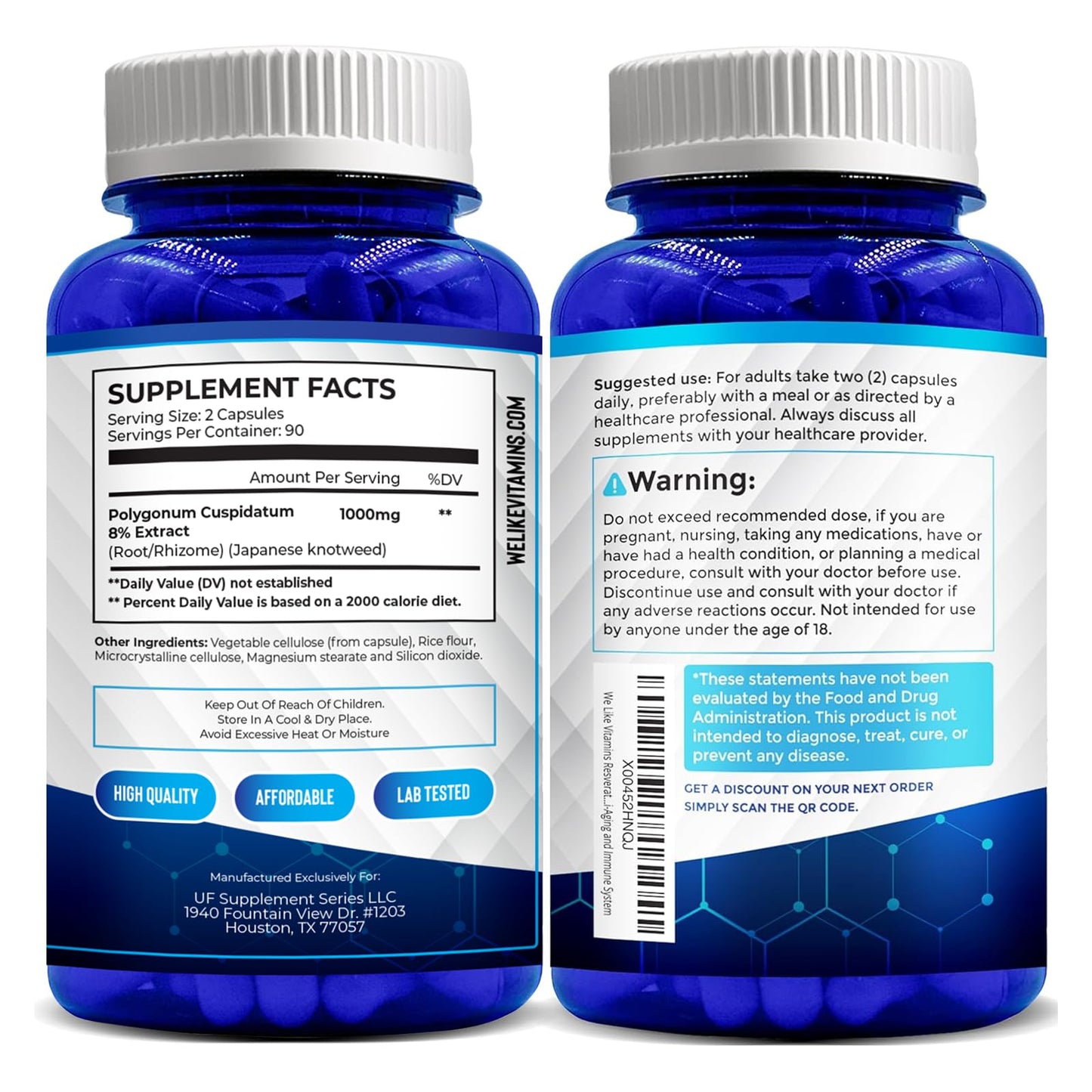 We Like Vitamins Resveratrol 1000mg per Serving โ 180 Veggie Capsules
