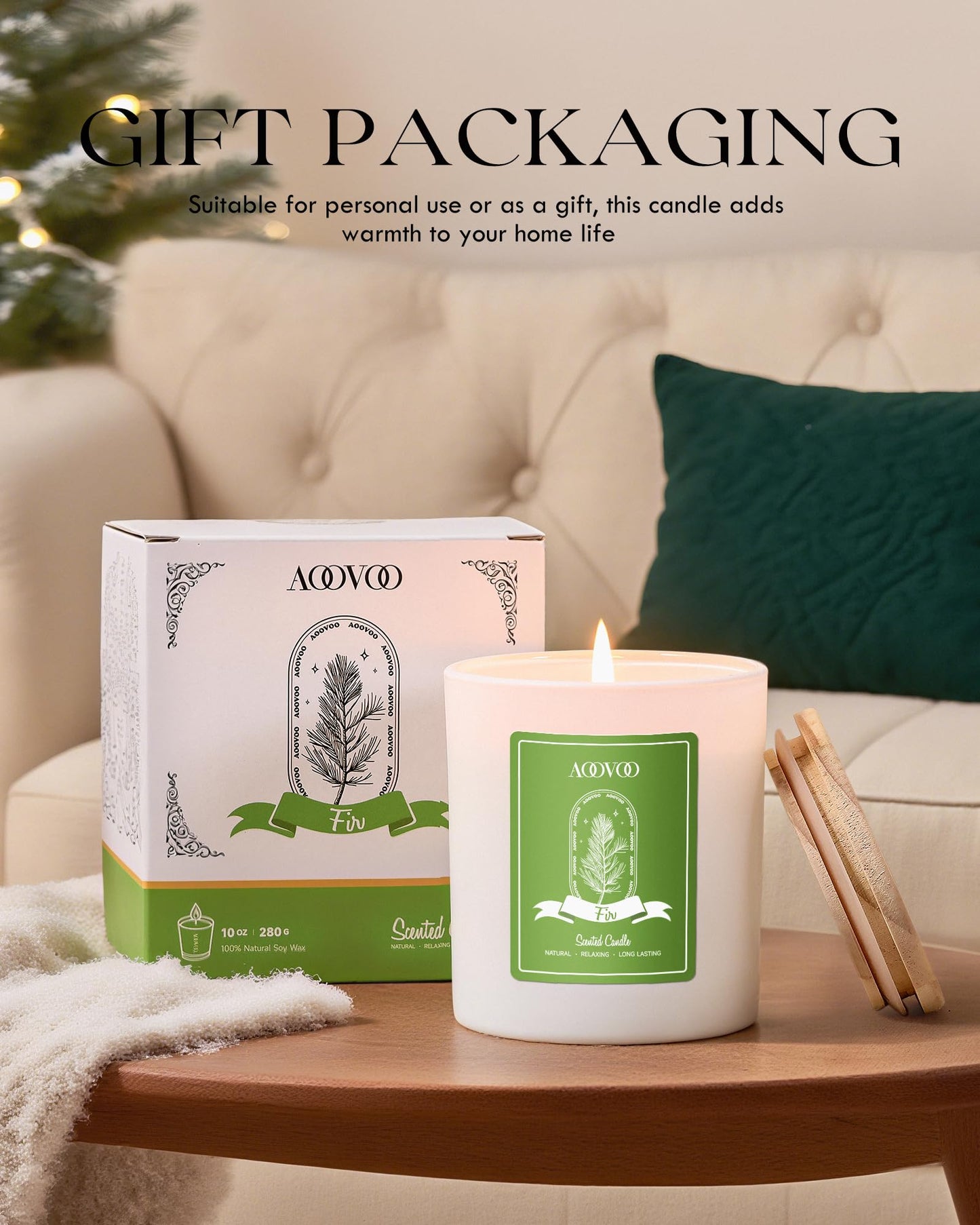 AOOVOO Fir Scented Candles for Women - Aromatherapy Candle with Crystals Inside, 10oz Soy Candles for Home Scented, Birthday Gifts Christmas Candle for Women Mom