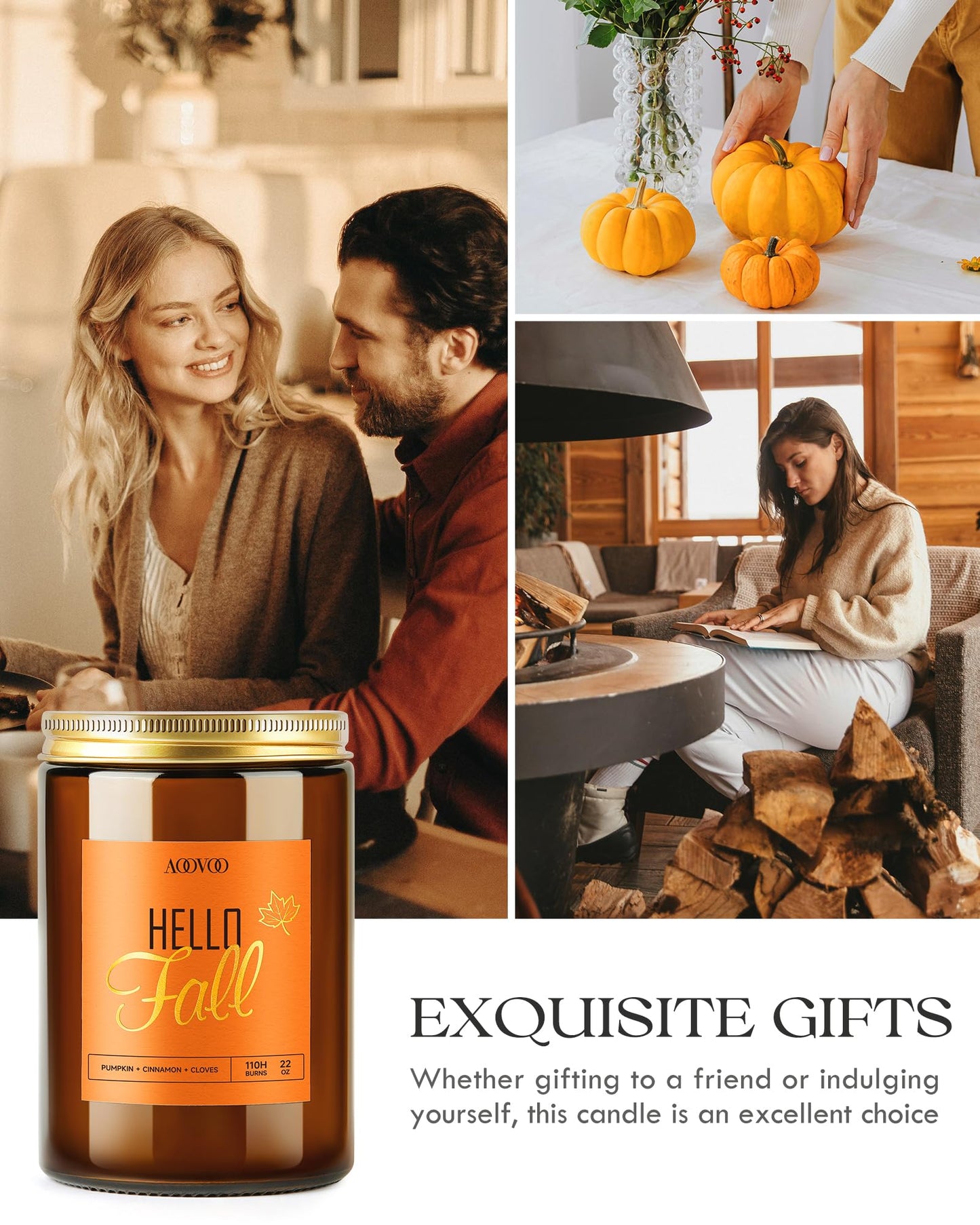 AOOVOO Hello Fall Candles โ 22 oz Soy Scented Candle for Home | Aromatherapy