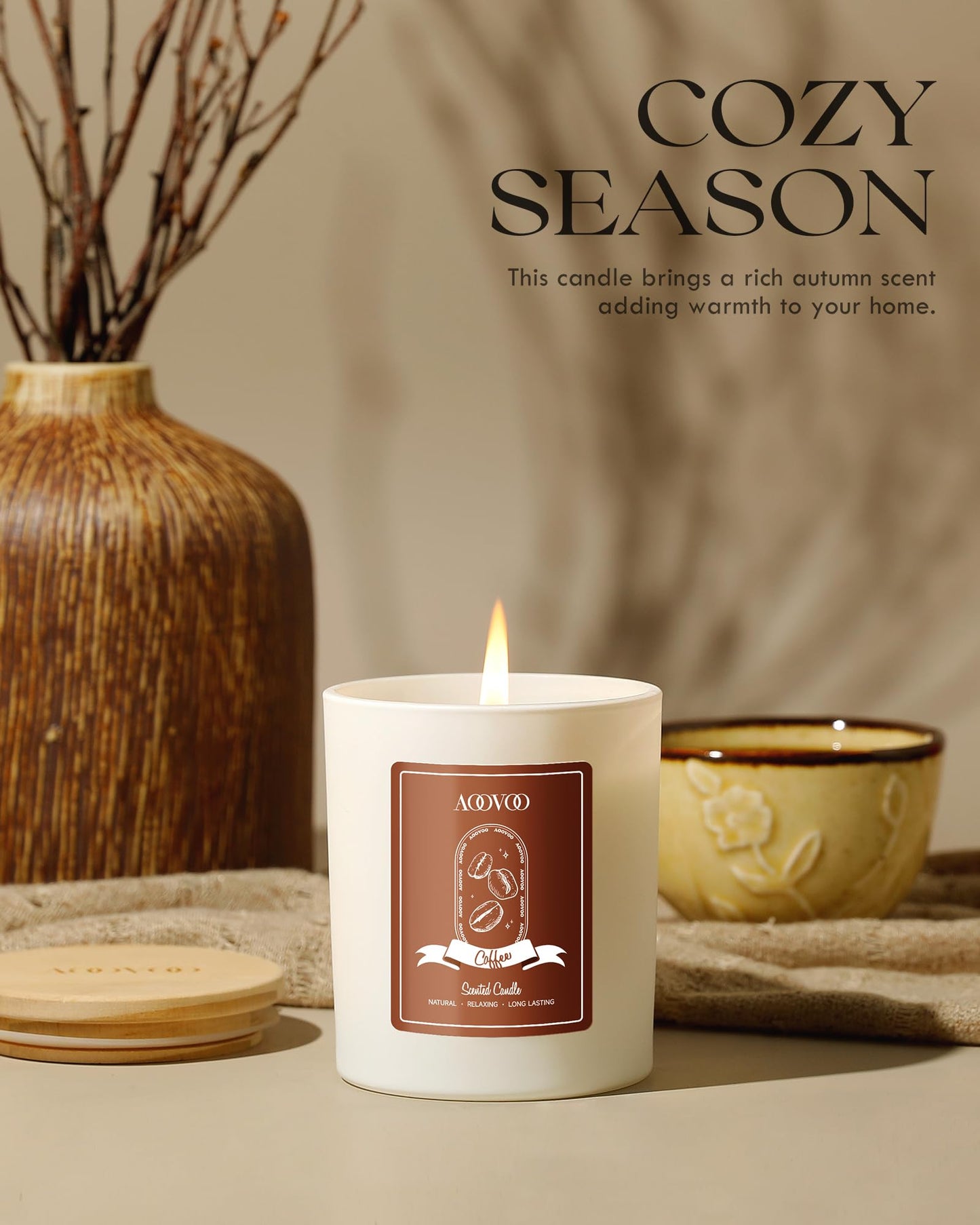 AOOVOO Macchiato Coffee Scented Candle โ 10oz Soy with Crystals
