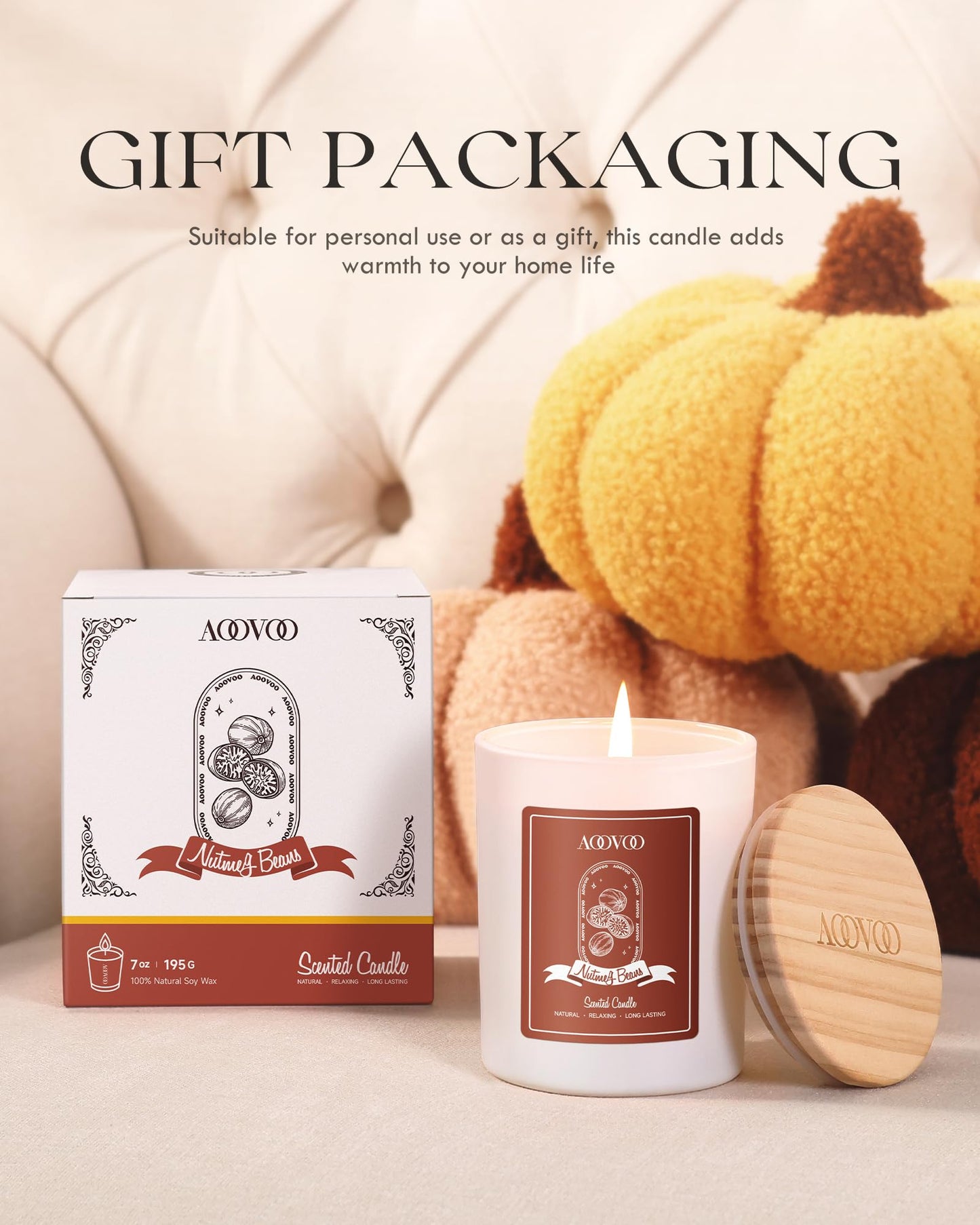 AOOVOO Nutmeg Beans Soy Candle with Crystals β 7oz Gift for Women