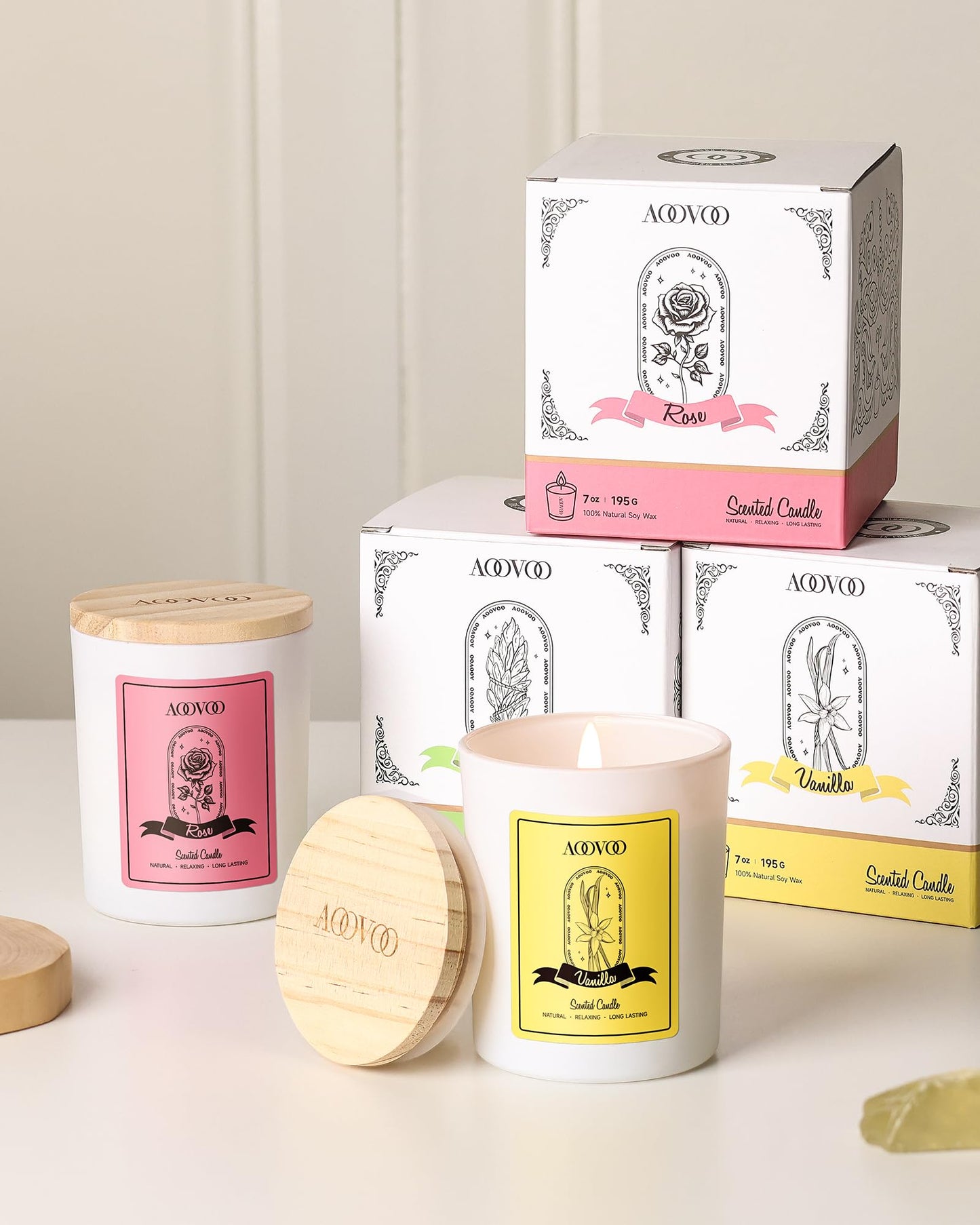 AOOVOO Vanilla Scented Candle for Women β 7oz Soy with Crystals