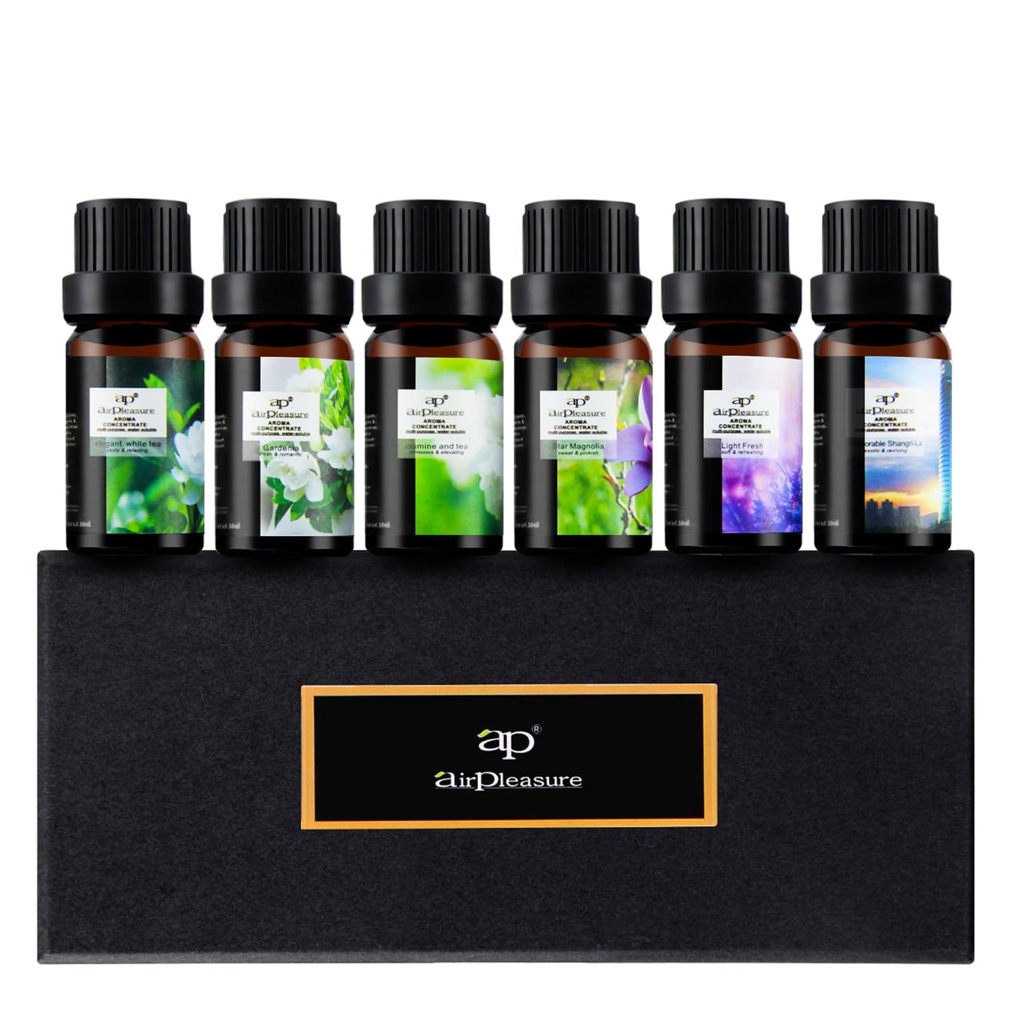 ap airpleasure Flower Essential Oils Set (6x10ml) β Gardenia, Magnolia, Shangri-La, Jasmine, White Tea, Lavender