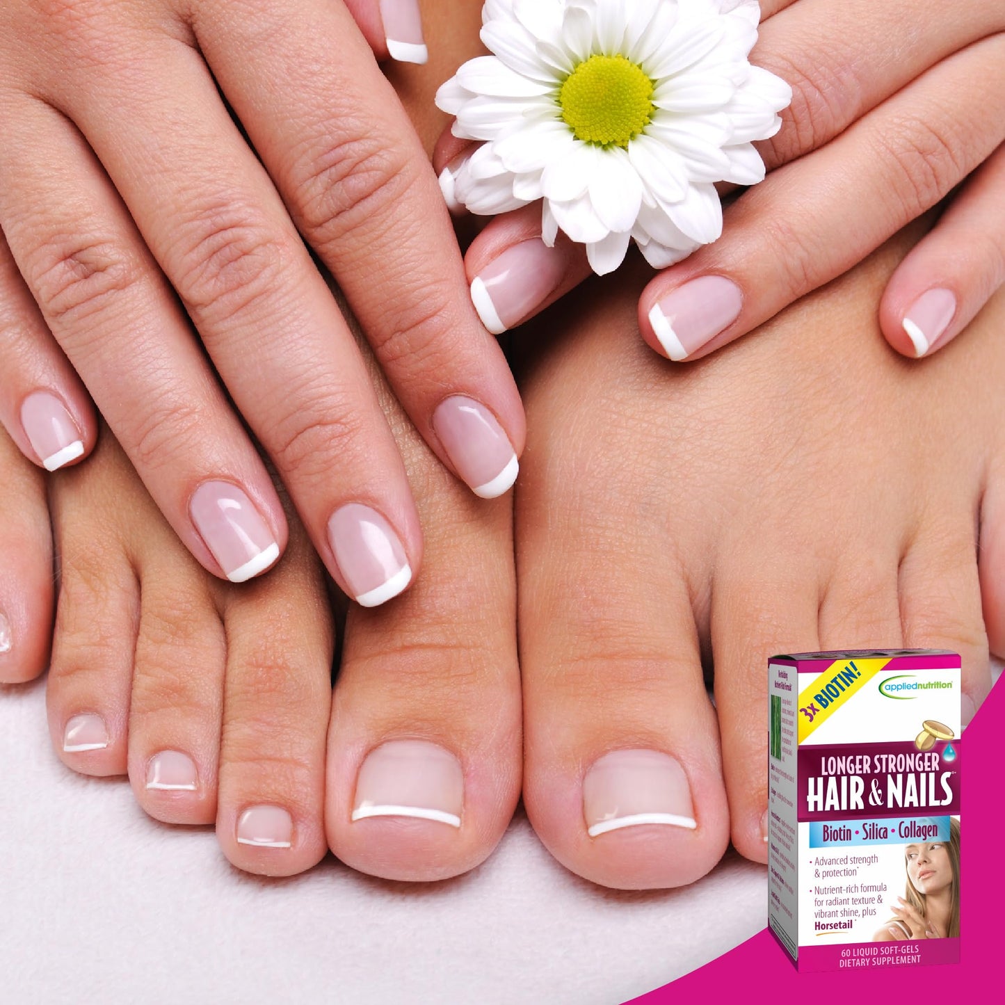 Applied Nutrition Longer Stronger Hair & Nails โ 60 Liquid Soft-Gels per Bottle, Pack of 4, 120 Servings
