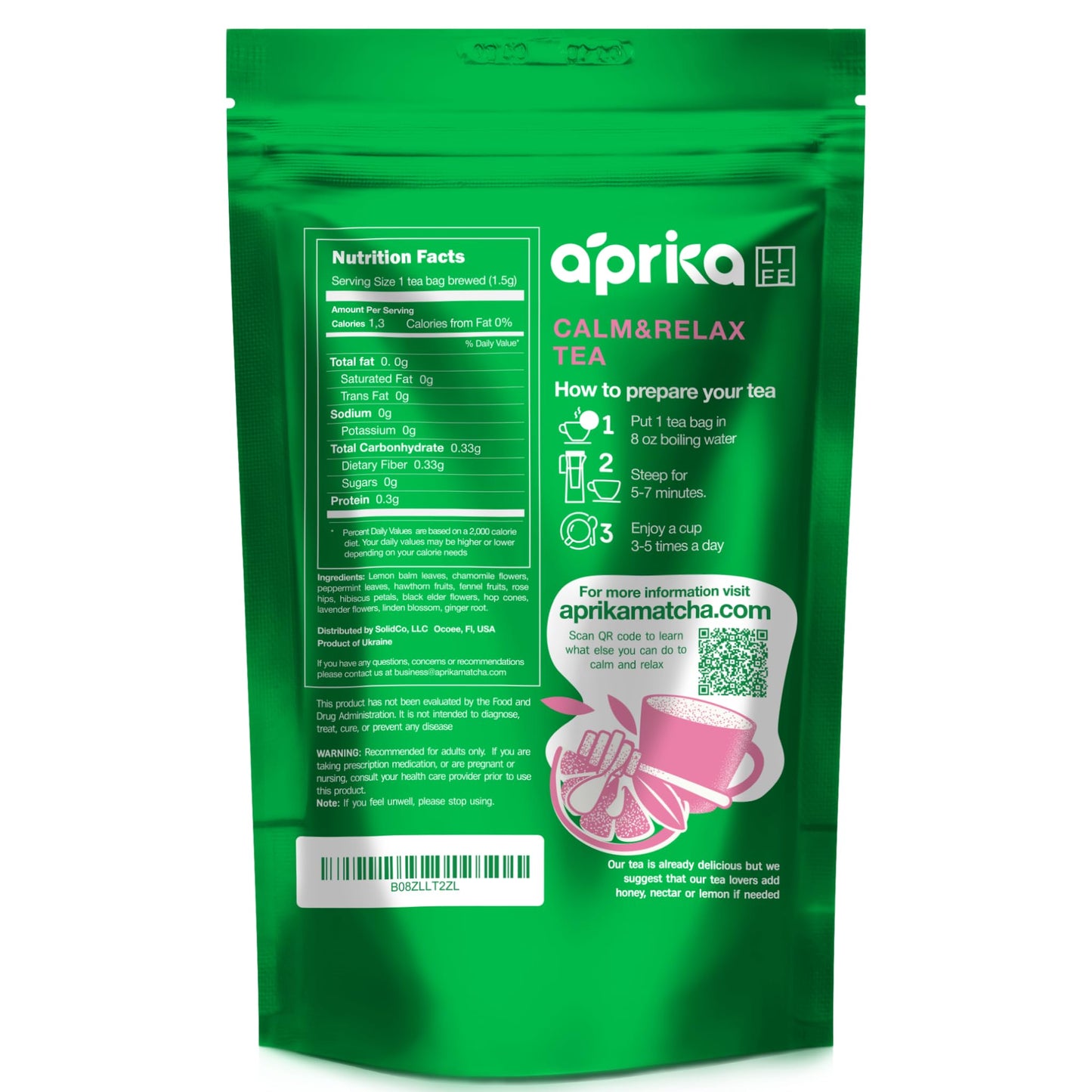 AprikaLife Calm & Relax Herbal Tea โ Chamomile, Peppermint & Lavender (60 Tea Bags)