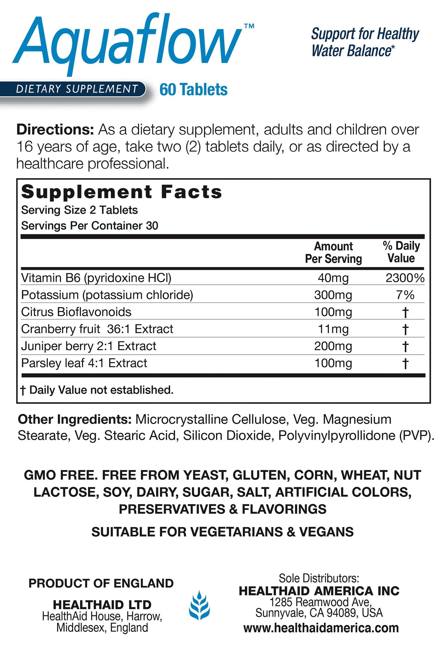 Aquaflow 60ct โ Vegan Water Balance Support & Reduces Water Retention