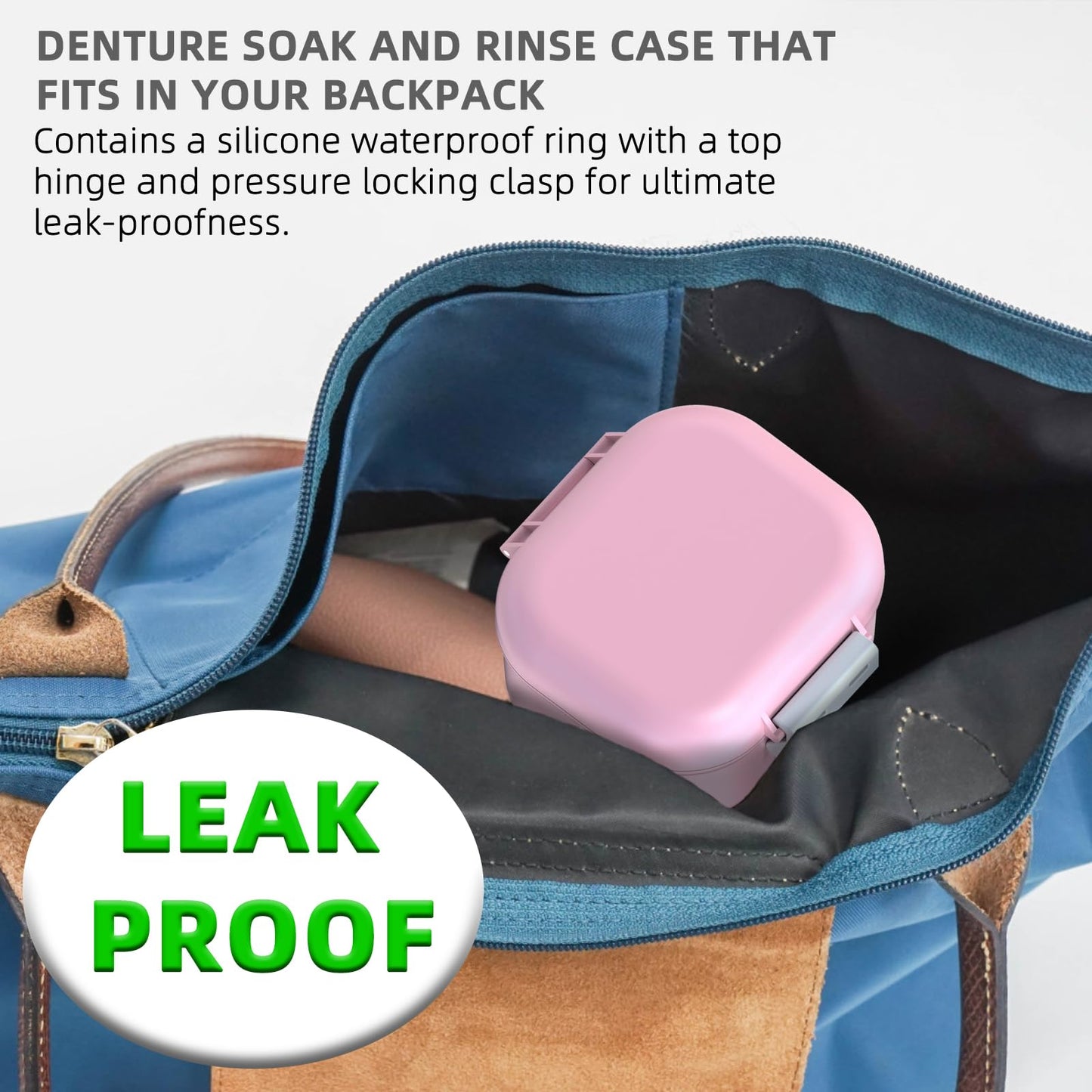 ARGOMAX Leak-Proof Denture Bath Cup โ Portable Denture Box with Strainer (Pink & White)