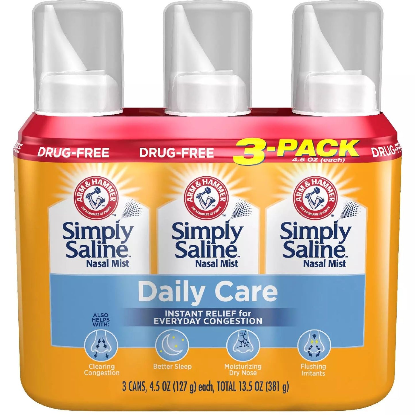 Arm & Hammer Simply Saline Giant Size 4.25 oz โ Pack of 3 | Gentle Nasal Moisture