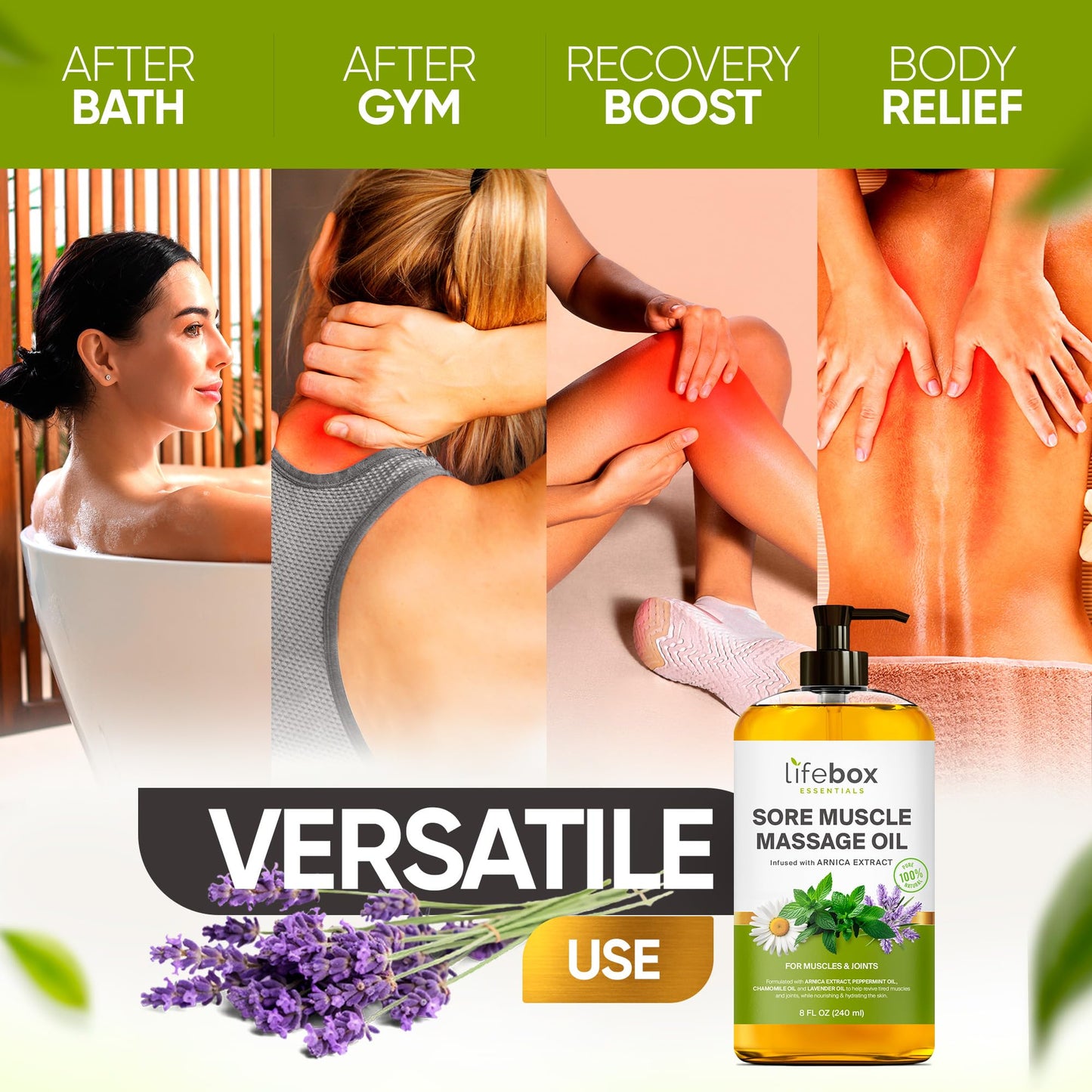 Arnica Sore Muscle Massage Oil โ 100% Pure & Natural, 8 oz