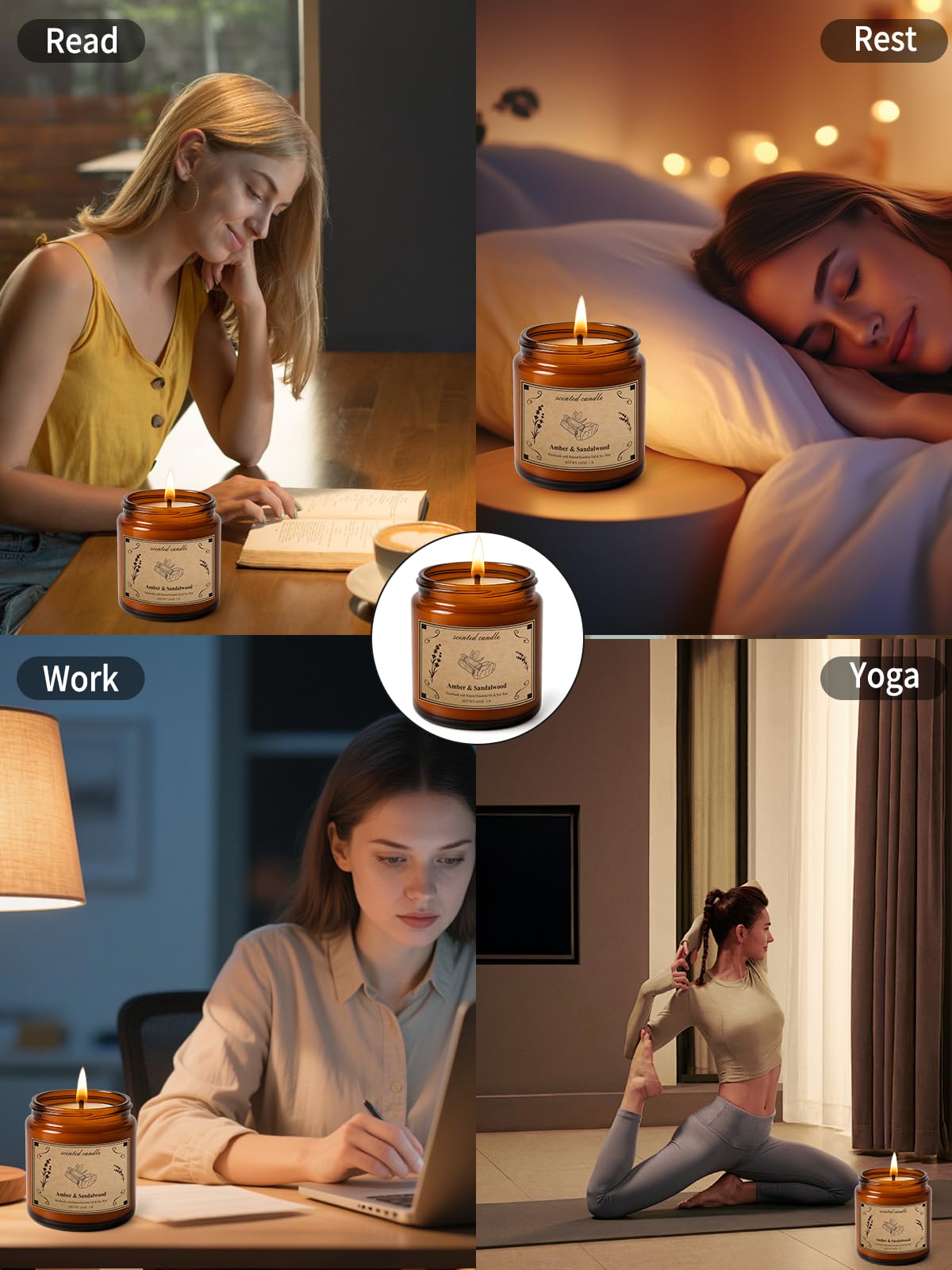 Scented Candles 16oz Large Jar Soy Wax Candle β Amber & Sandalwood | Aromatherapy & Gift