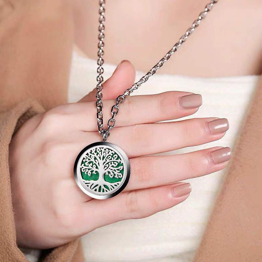 Aromatherapy Essential Oil Diffuser Necklace โ Tree of Life Stainless Steel Locket Pendant