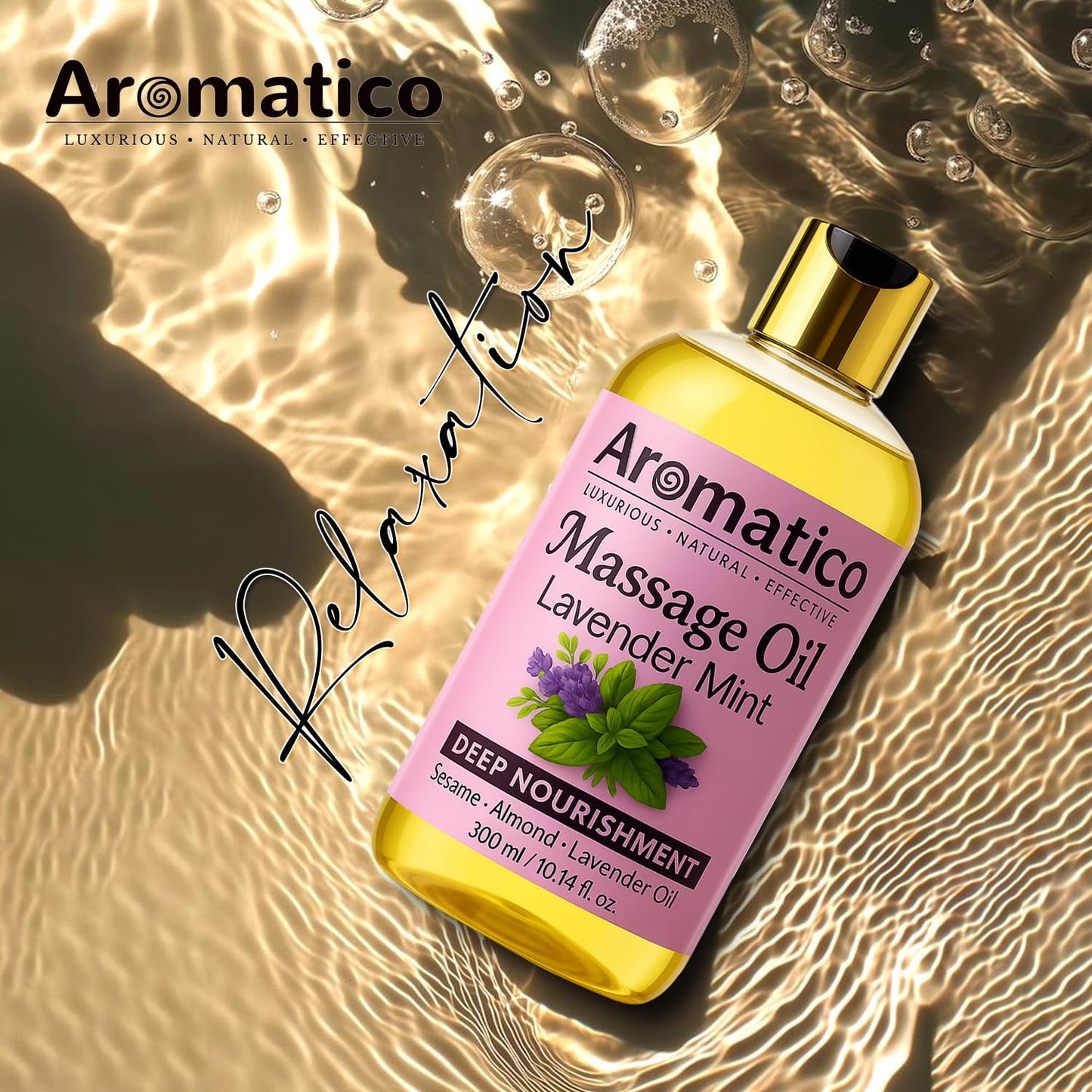 AROMATICO Lavender Mint Massage Oil โ Sesame, Almond & Jojoba Oils, 10 oz