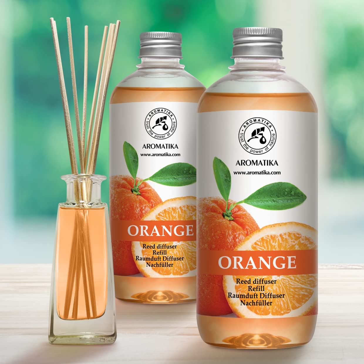 AROMATIKA Orange Room Diffuser Refill Set β 2 x 17 fl oz Orange Essential Oil for Aromatherapy & Home Fragrance