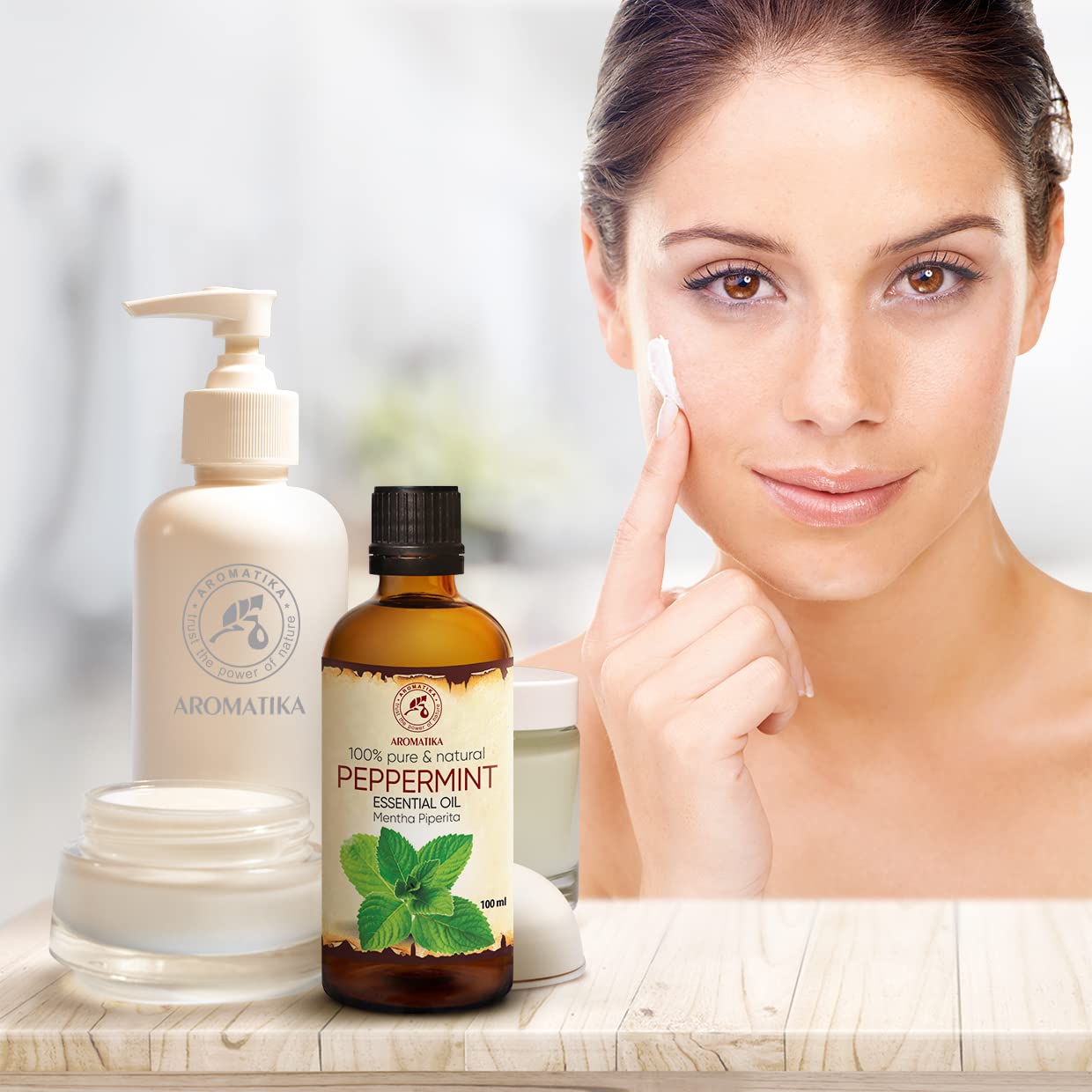 AROMATIKA Peppermint Essential Oil 3.4 Fl Oz (100 ml) – Pure Mentha Piperita for Diffusers, Sauna & Body Care