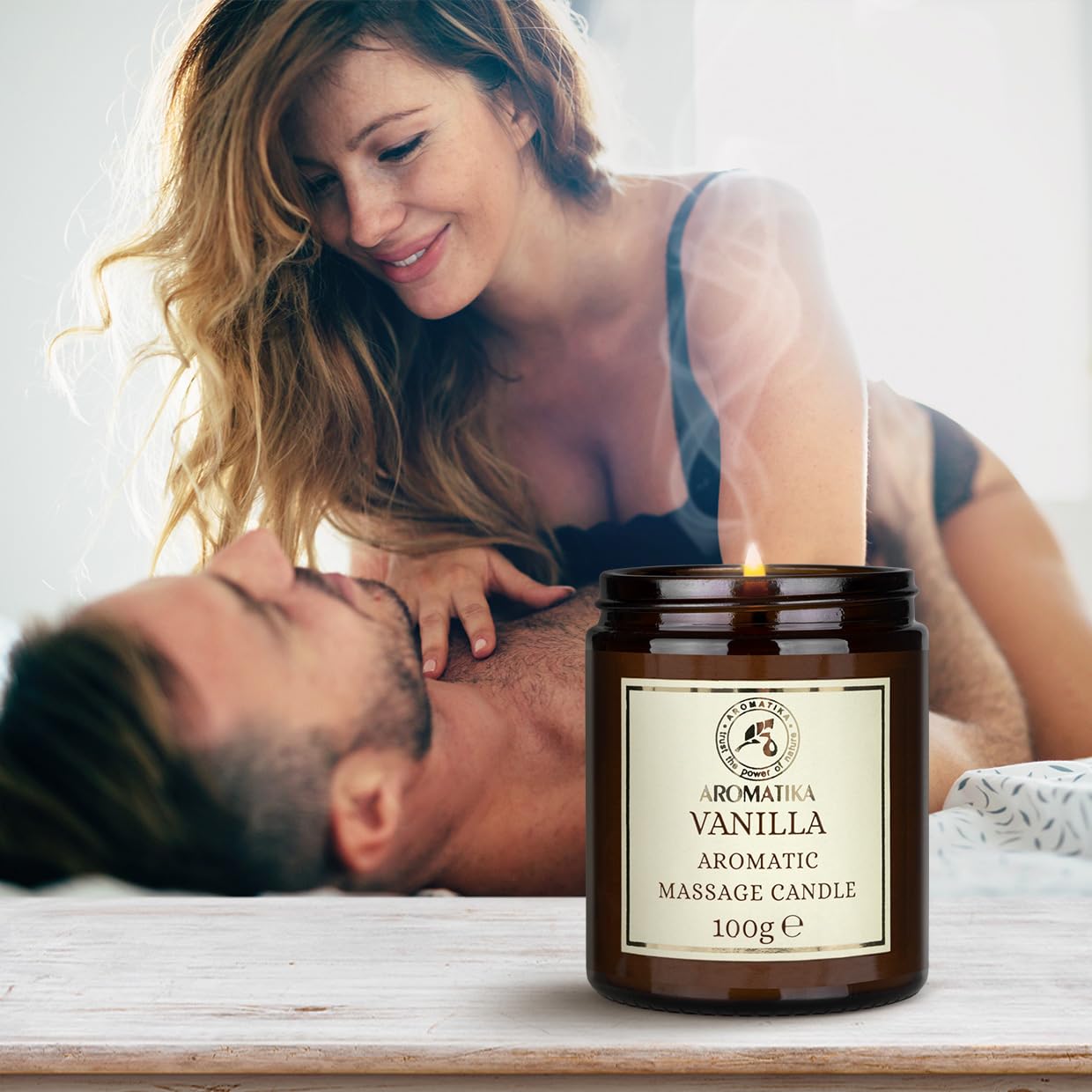 AROMATIKA Scented Massage Candle Vanilla β Relaxing 3.5oz Soy Candle with Coconut & Almond Oils