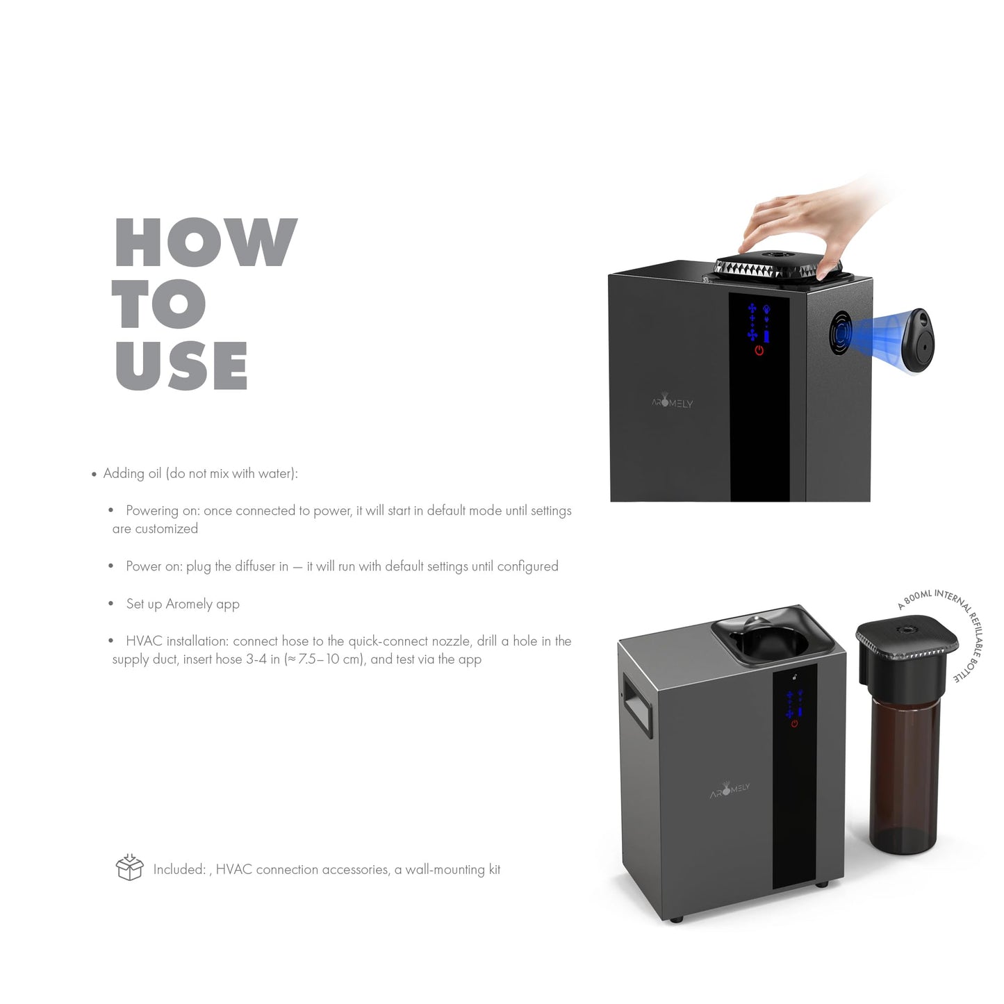 Aromely Smart Bluetooth HVAC Scent Diffuser โ App-Controlled, 4,000 SQFT, Black