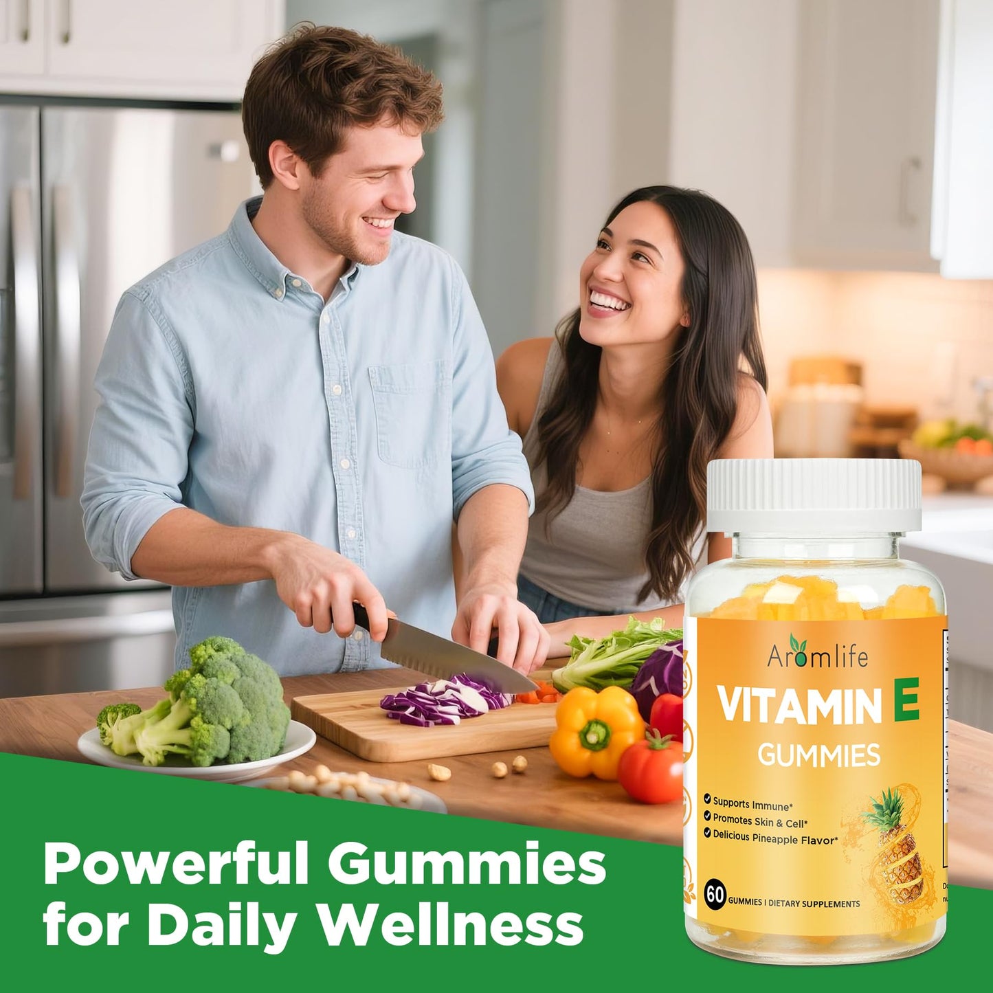 Aromlife Vitamin E 400 IU Gummies โ 268 mg per Serving, Pineapple Flavor, 60 Count, Gluten-Free