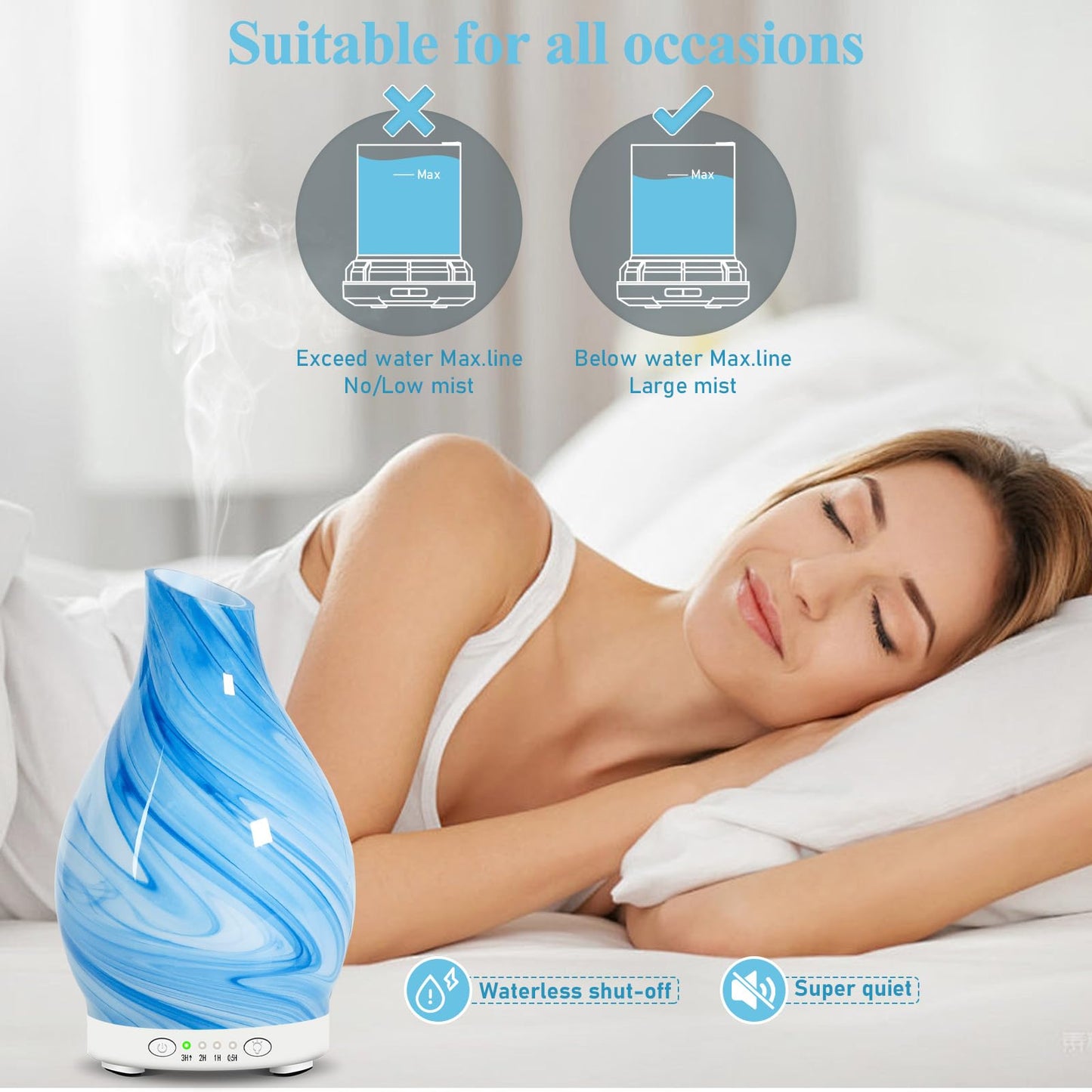 Art Glass Essential Oil Diffuser 120ml โ 7 Color LED Lights, 4 Timer Settings, Quiet Cool Mist Humidifier | Gift for Women & Mom