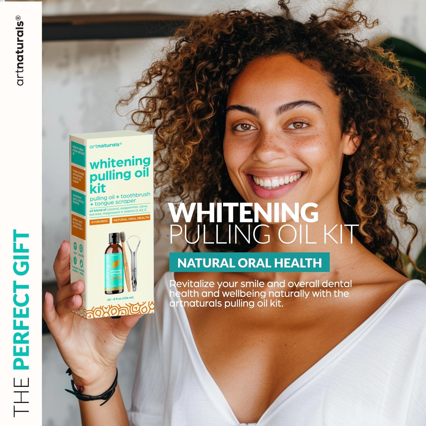 artnaturals Coconut Oil Pulling Set (8oz) โ Bamboo Toothbrush & Tongue Scraper, Alcohol-Free Mouthwash