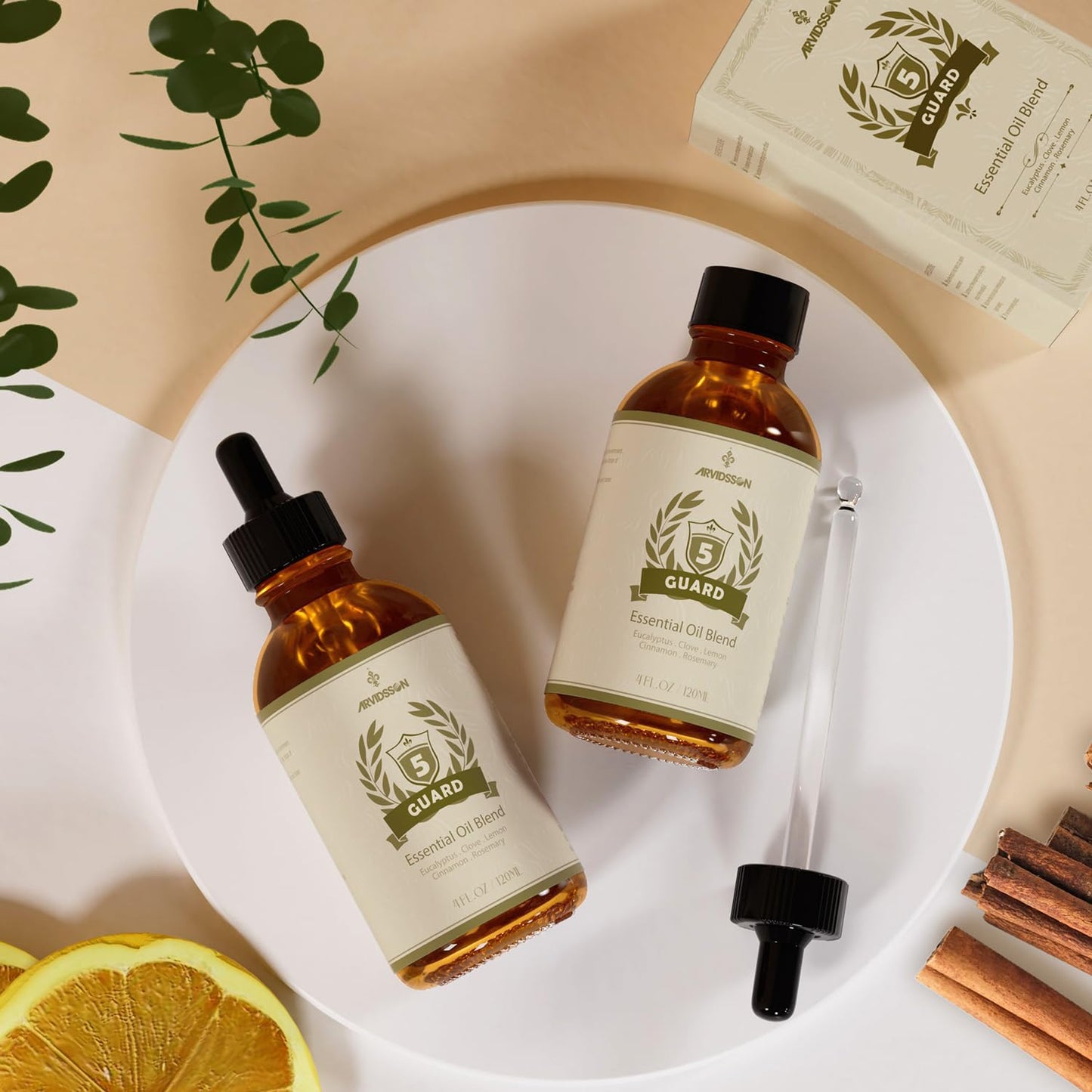 ARVIDSSON Five Guard Essential Oil Blend โ 4 Fl Oz (120 ml) | Clove, Eucalyptus, Lemon, Cinnamon & Rosemary