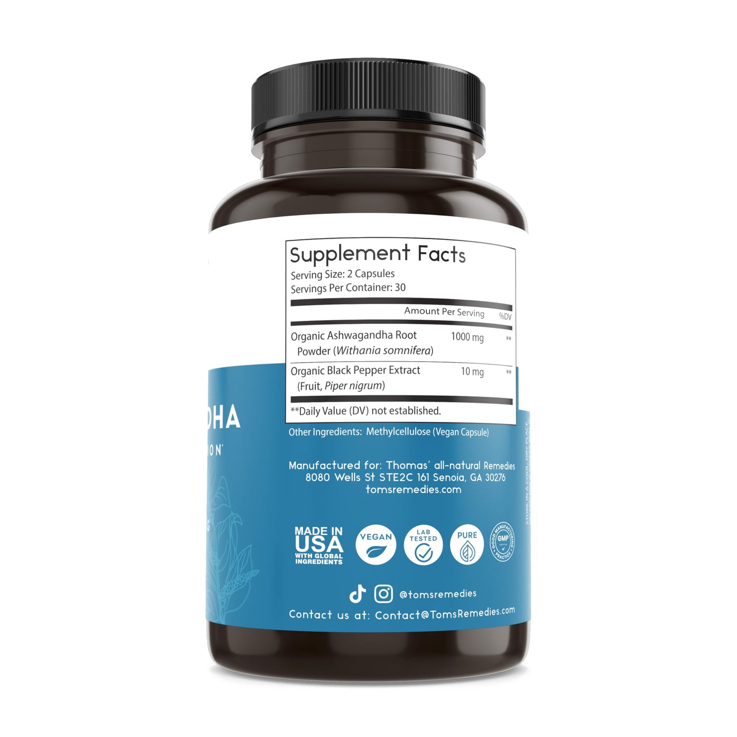 Thomas' Organic Ashwagandha 1000mg โ Stress & Mood Support