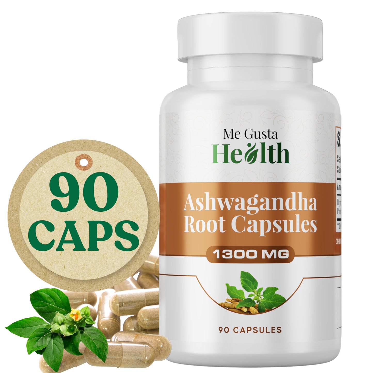 ME GUSTA HEALTH Ashwagandha Root Powder Capsules 1300mg โ 90 Veg Capsules โ Immune & Mood Support