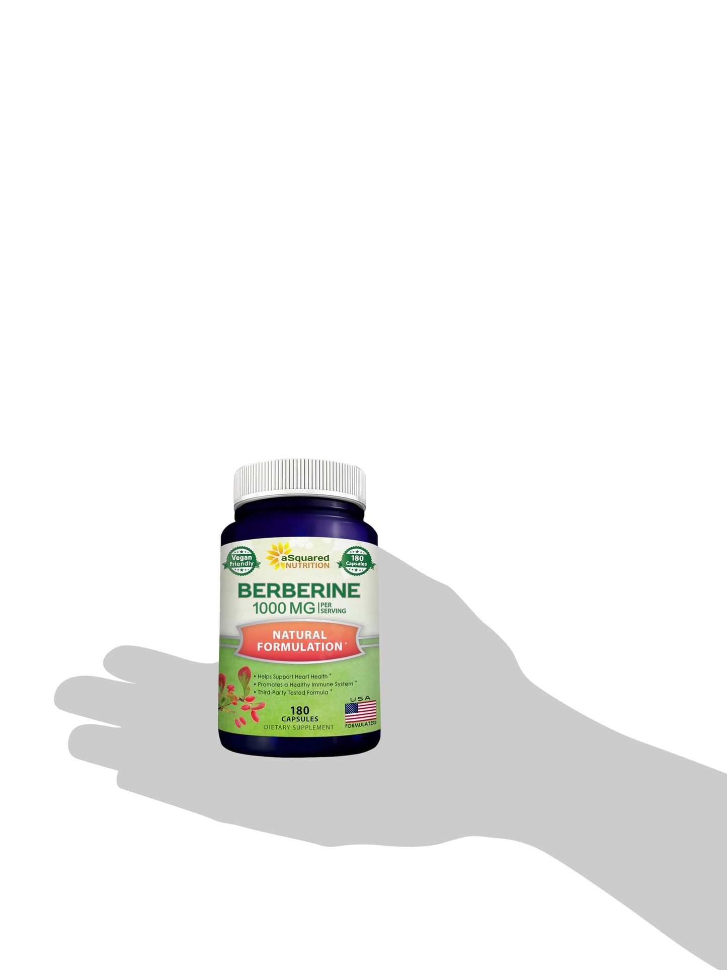 aSquared Nutrition Pure Berberine 1000mg โ 180 Veggie Capsules | Max Strength HCl
