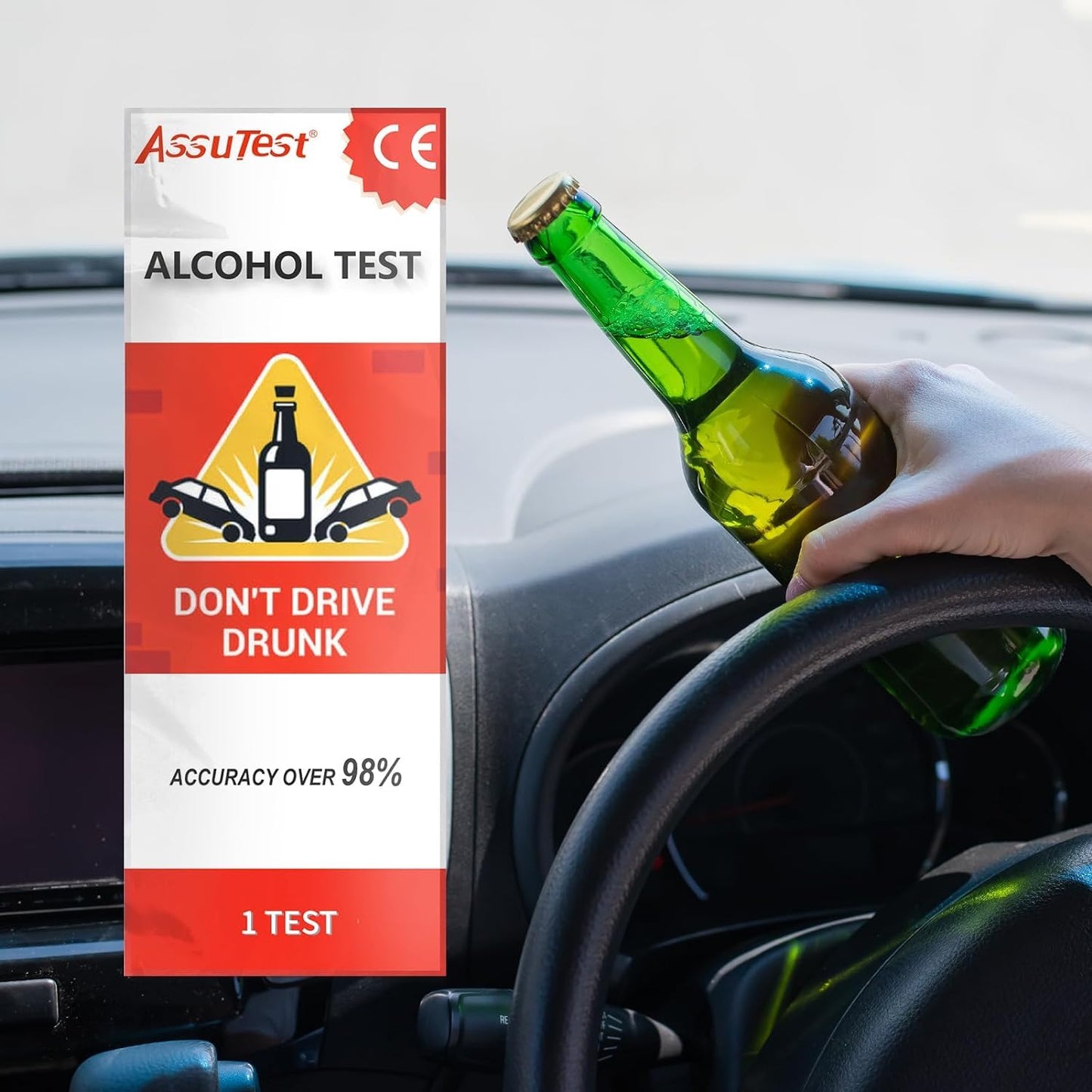 AssuTest 25-Tests Disposable Breathalyzer Kit โ 4-Level Colorimetric Home BAC Test for Personal Use