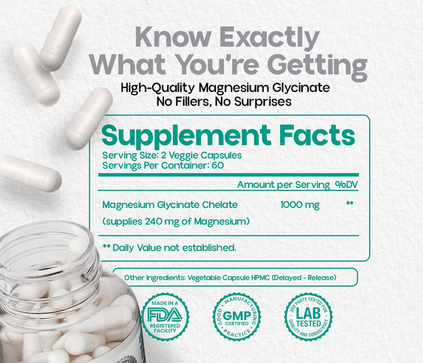 Atempo Magnesium Glycinate 1000mg โ Chelated Capsule for Muscle Relaxation, Heart & Nerve Support | Vegan 120 Caps