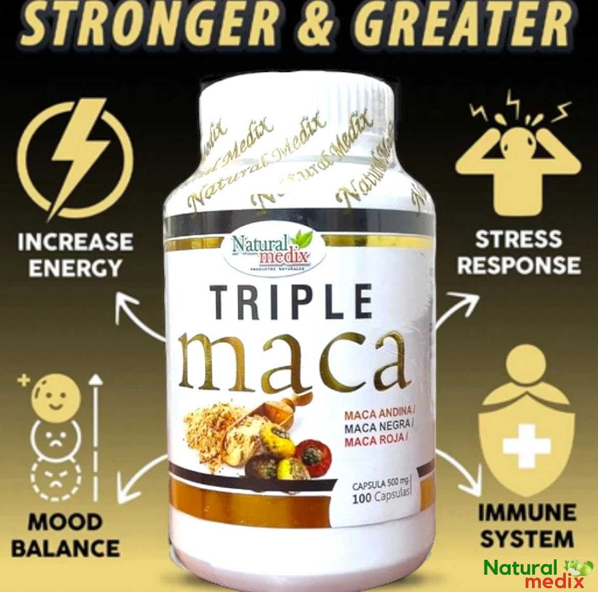 Natural Medix Premium Triple Maca – Black, Red & Yellow Maca for Vitality & Endurance | 100% Natural