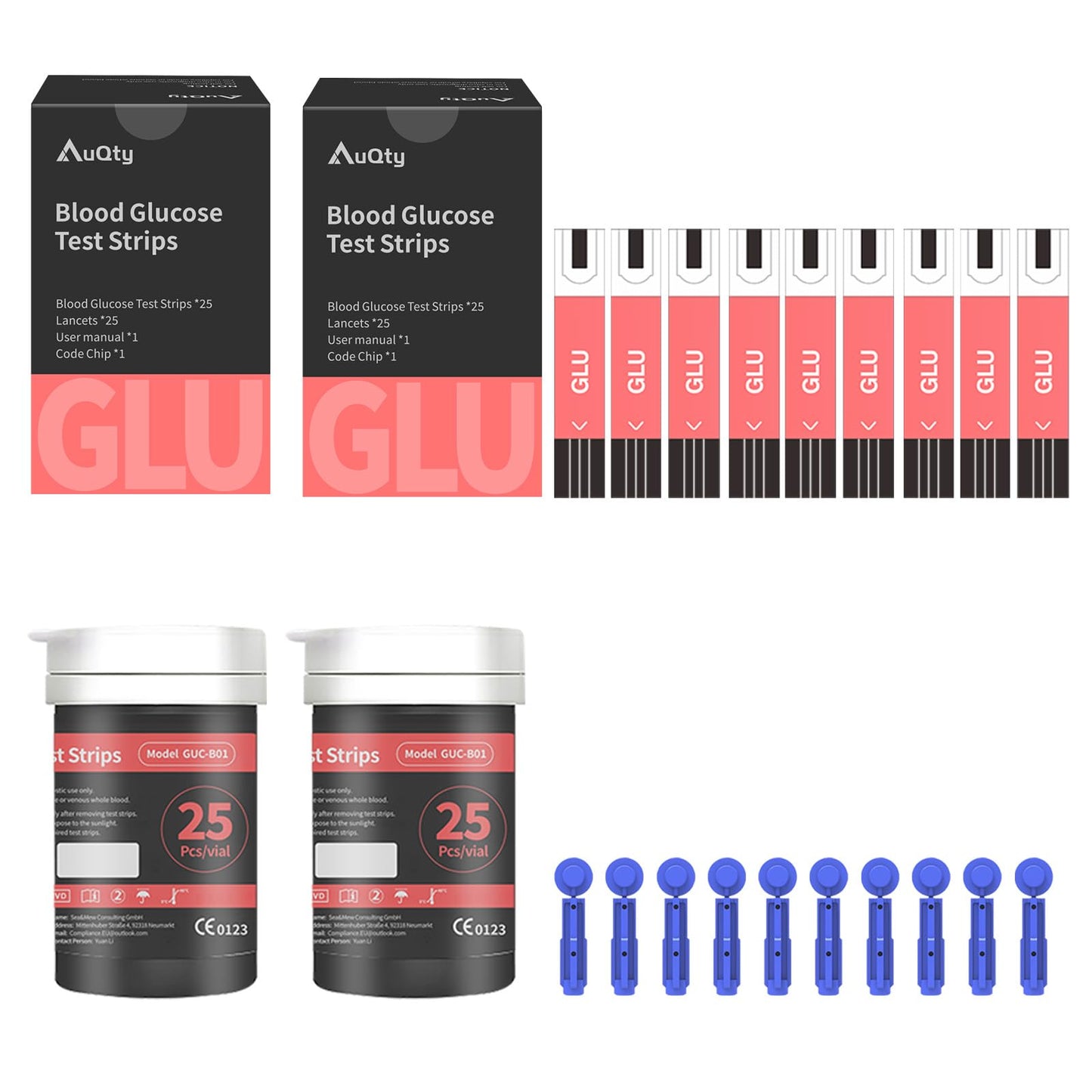 AuQty GUC-B01 Glu Test Strips 50Pcs, 50 Lancets โ For AuQty GUC-B01 Cholesterol Tester Meter (Meter Not Included)