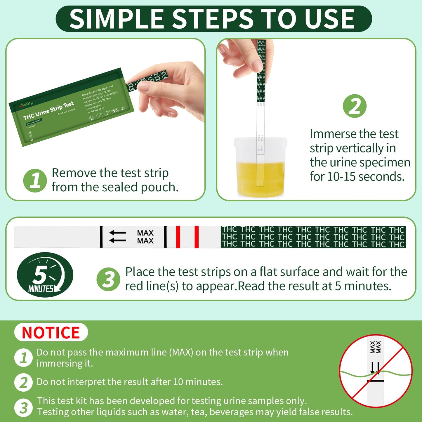 AuQty THC Home Drug Test Kit โ 50 ng/mL Cutoff, 15 Count