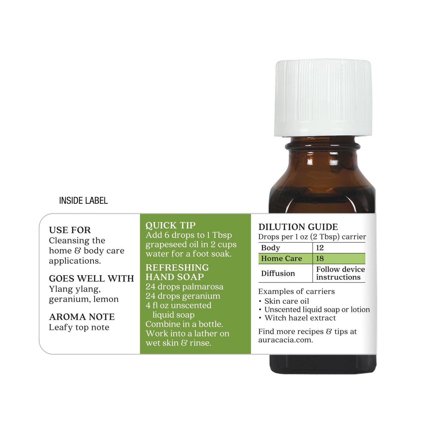 Aura Cacia Palmarosa Essential Oil 100% Pure Cymbopogon martinii โ Diffuser, Skincare & Home Cleaning | 0.5 Fl Oz (Pack of 1)