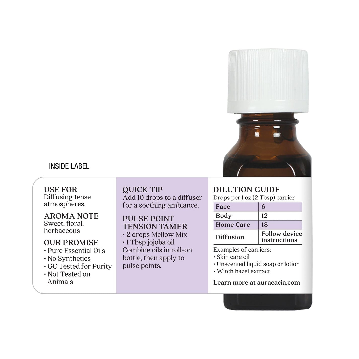 Aura Cacia Mellow Mix Essential Oil Blend โ Calming Lavender, Chamomile & Neroli for Diffusion & Topical Use | 0.5 Fl Oz