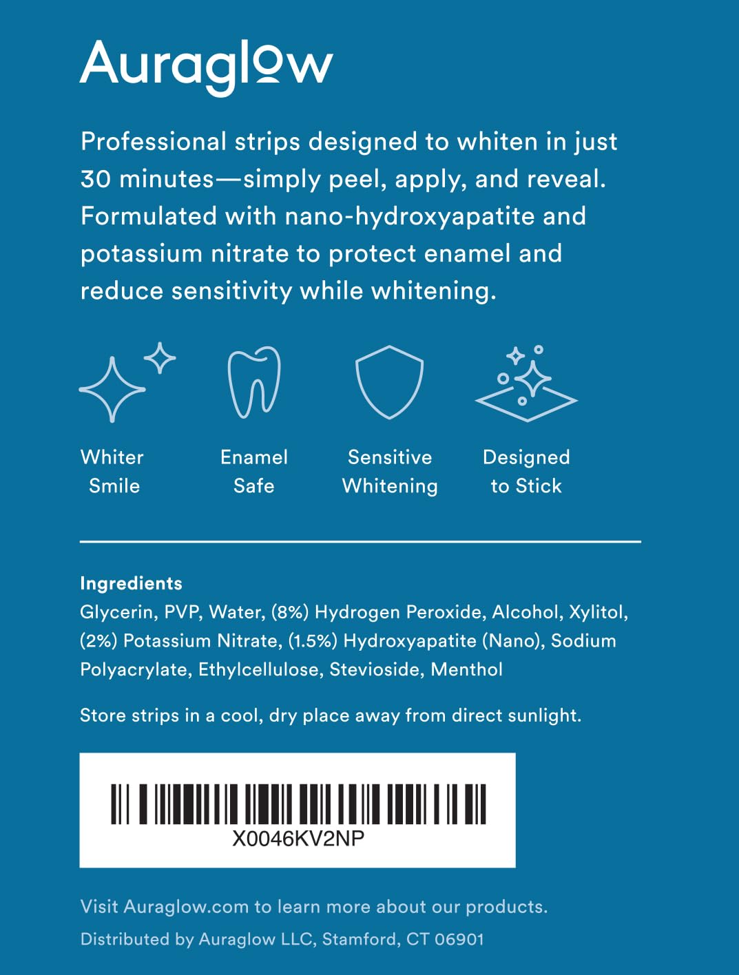 Auraglow Teeth Whitening Strips β 8% Hydrogen Peroxide, Nano-Hydroxyapatite, Sensitive Formula, 28 Strips (14 Treatments) β Mint