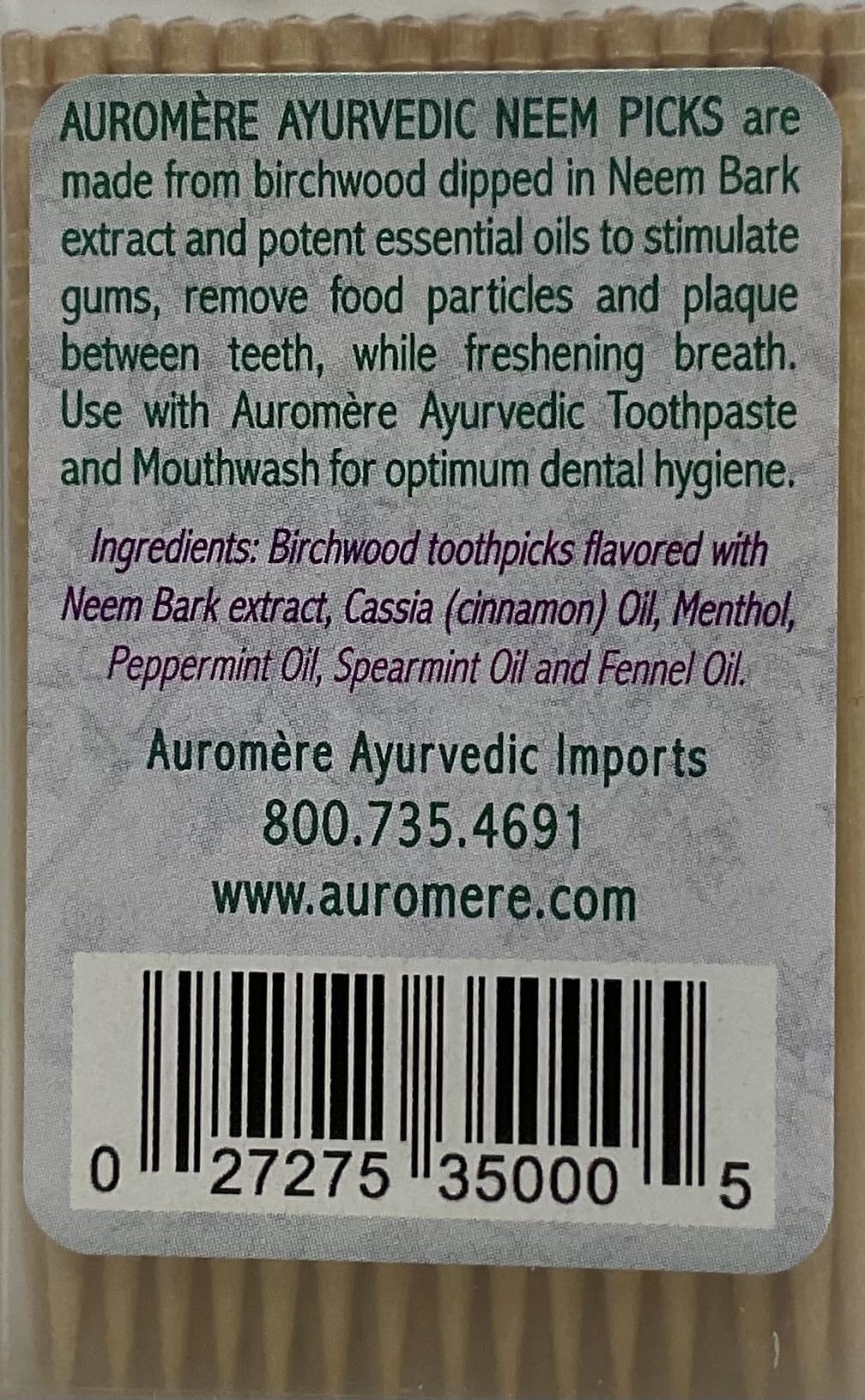 Auromere Ayurvedic Neem Toothpicks โ Vegan, Natural, Non-GMO Birchwood (100 Count), 2 Pack