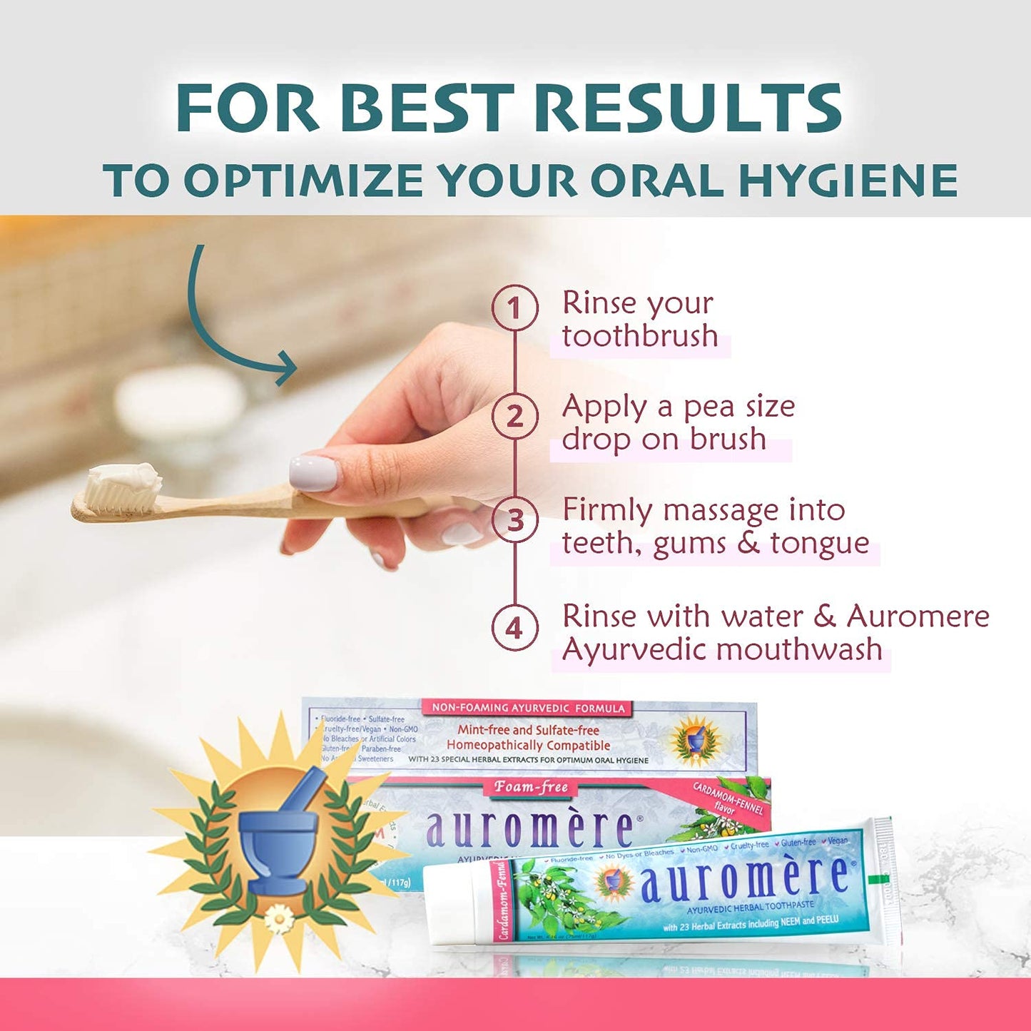 Auromere Ayurvedic Toothpaste โ Cardamom Fennel, Foam-Free, Fluoride-Free, Vegan (2 Pack)