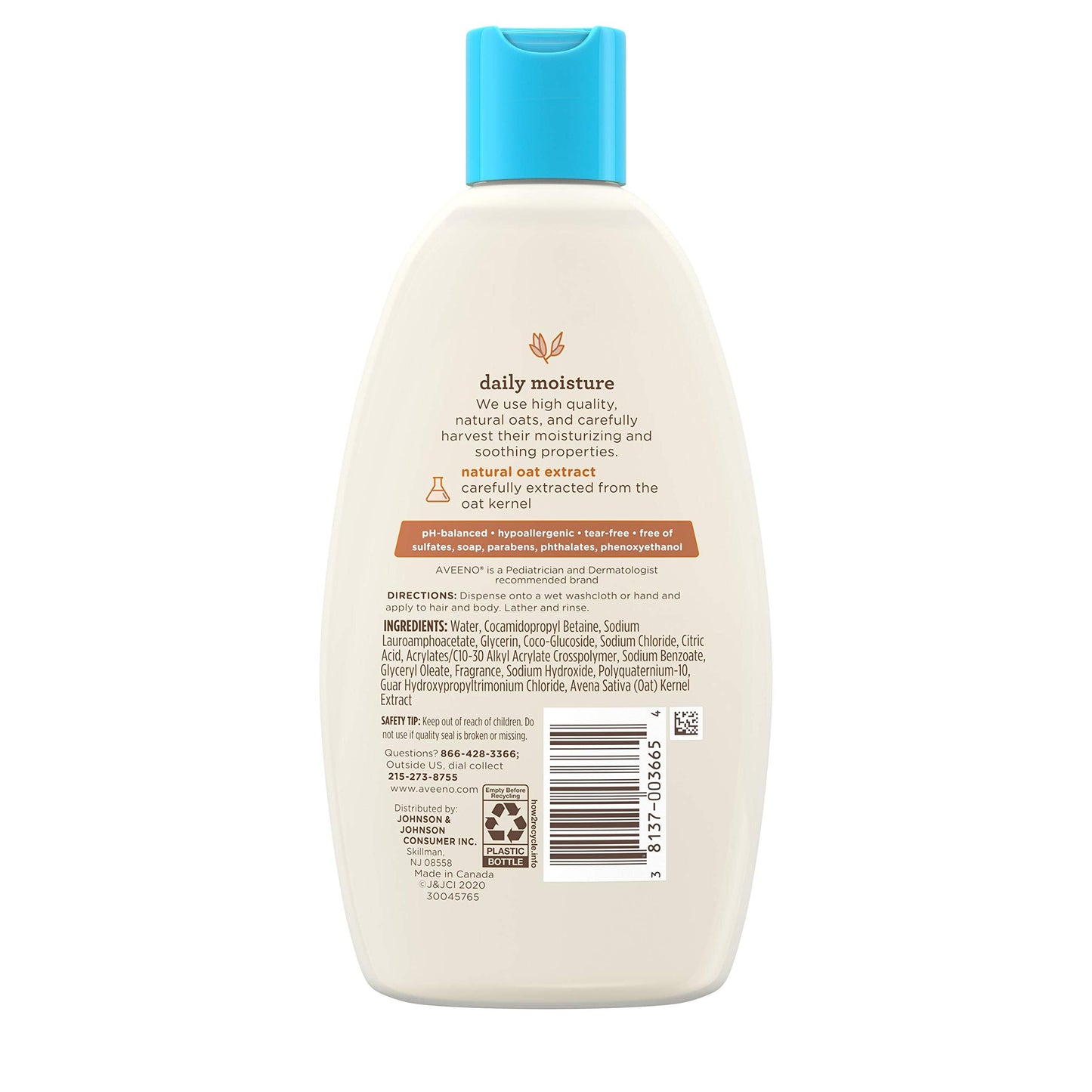 Aveeno Baby Daily Moisture 2-in-1 Bath Wash & Shampoo with Oat Extract โ Tear-Free, Hypoallergenic, 8 fl oz (Pack of 2)