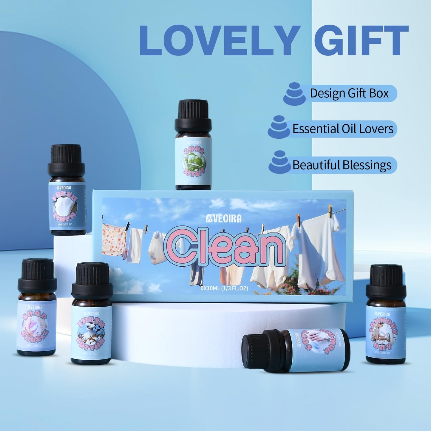 AVEOIRA Clean Fragrance Oils Set โ 6x10ml for Diffuser, Candle & Soap