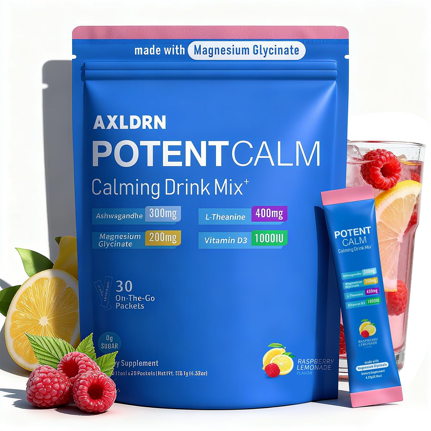 Axldrn PotentCalm Cortisol Drink Mix โ Magnesium Glycinate, L-Theanine, Ashwagandha, Vitamin D