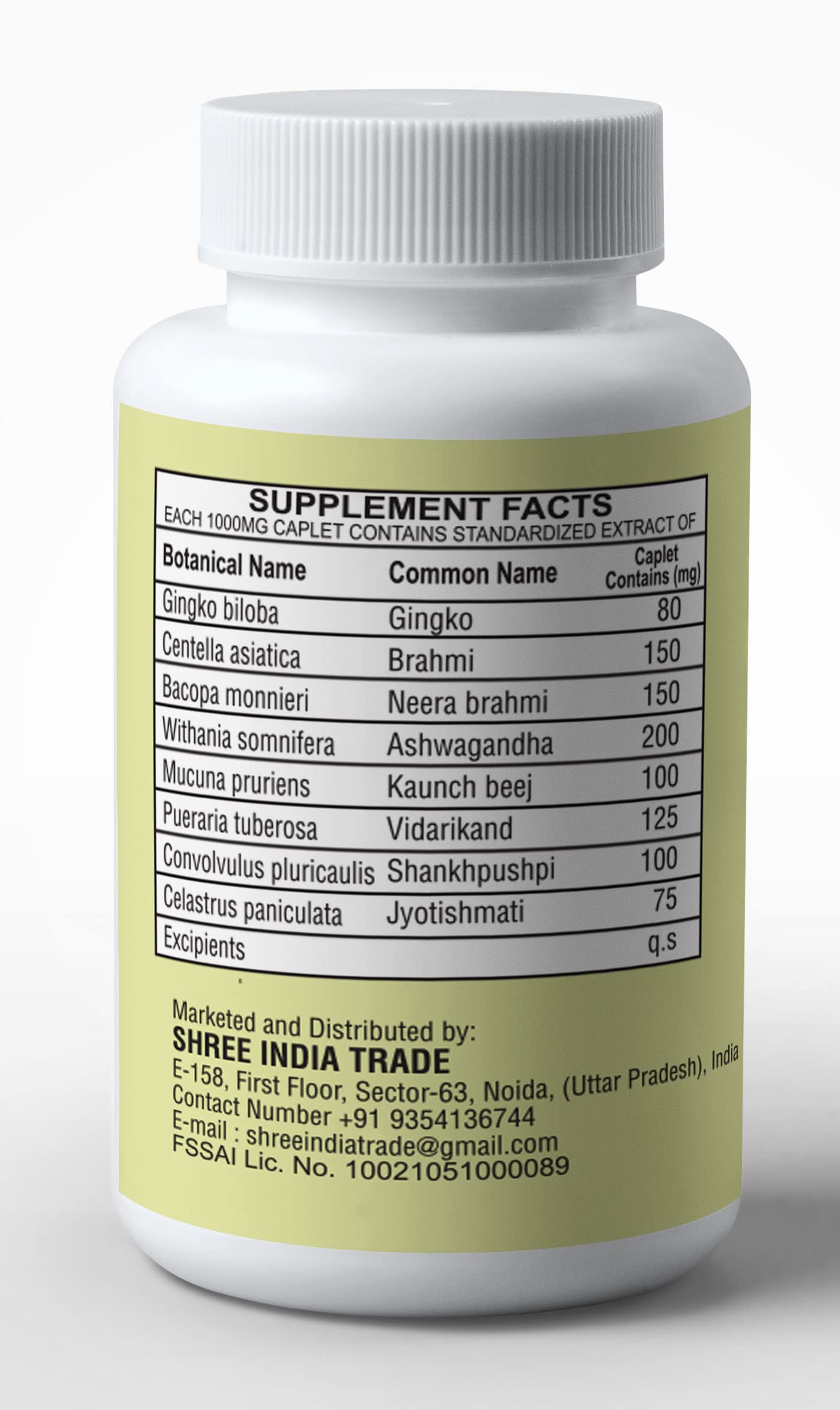 AYUREVDASHREE Medho Vatika 60 Caplets โ 1000MG Each, 8-Herb Extract