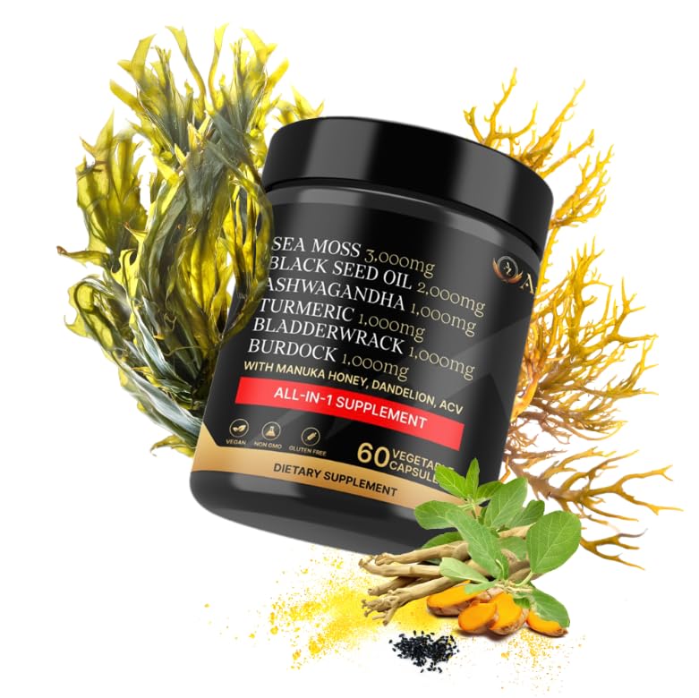 AZ ApexZone True Sea Moss Complex โ Black Seed Oil, Ashwagandha, Burdock, Turmeric & Manuka Honey โ 60 Capsules