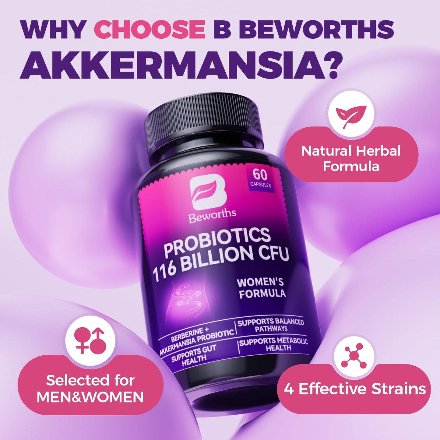B BEWORTHS Akkermansia Probiotics with Berberine β 60 Capsules