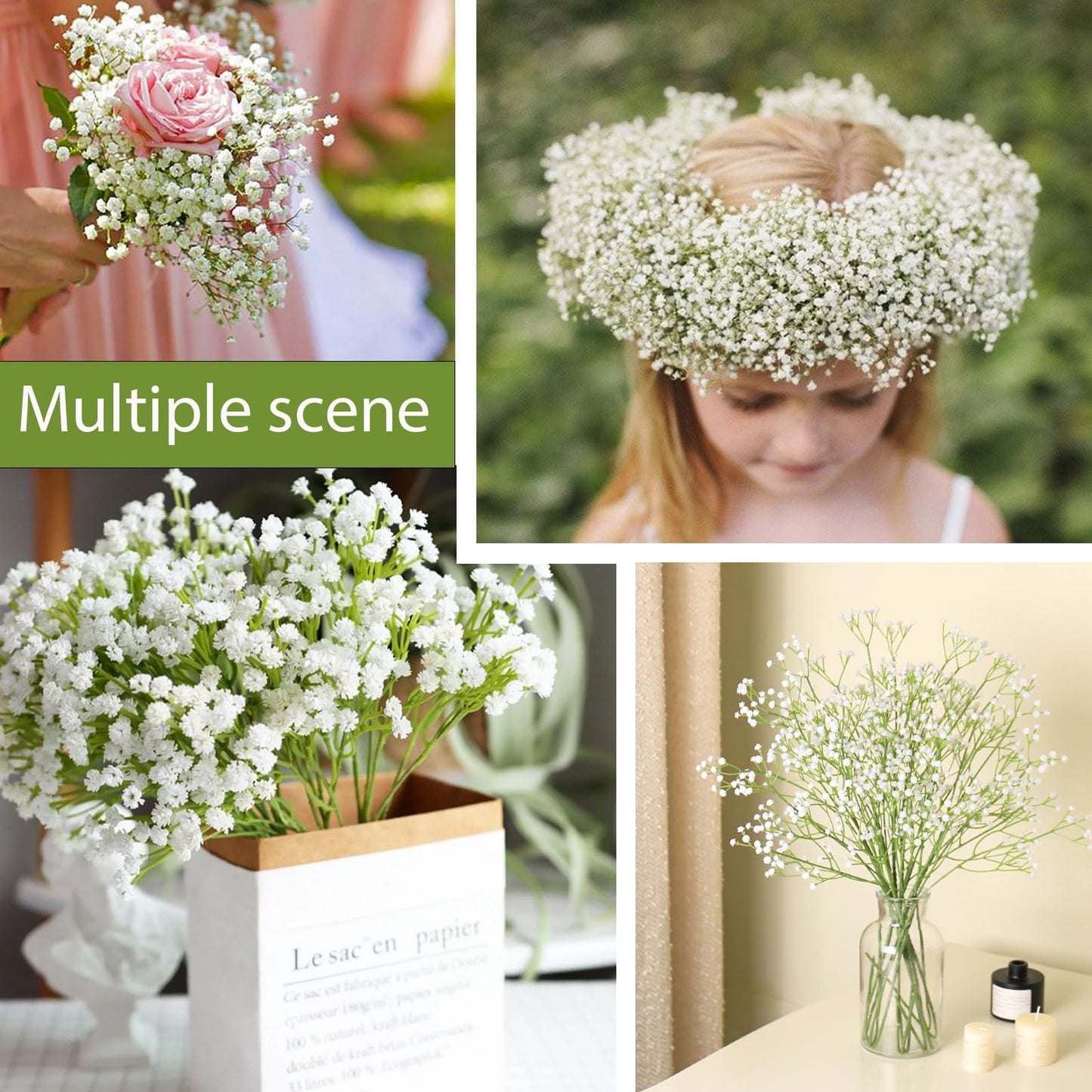 15 Pcs Baby's Breath Artificial Flowers โ Real Touch White Gypsophila for Wedding Decor