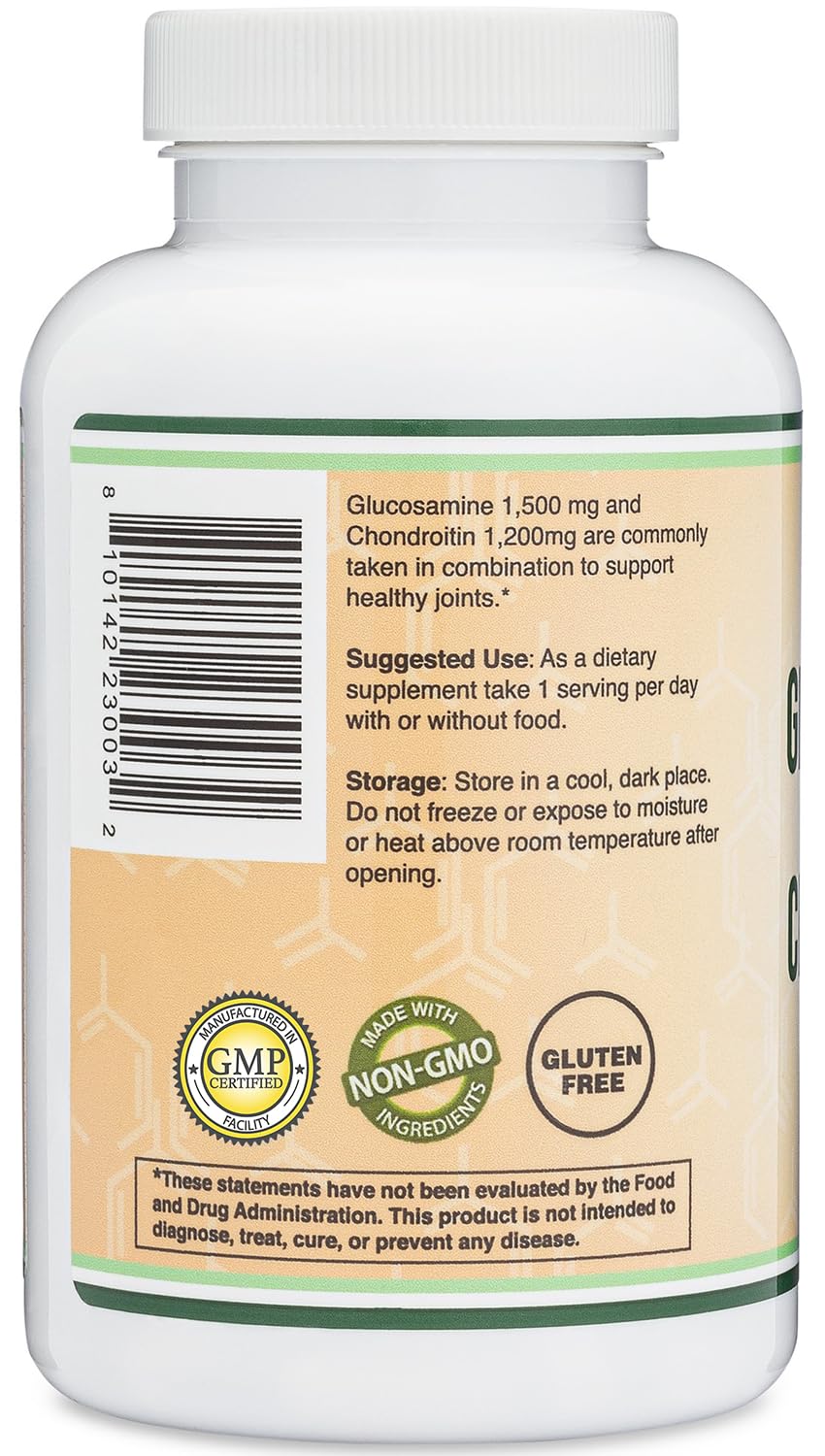 Glucosamine Chondroitin Triple Strength 1500/1200mg โ 180 Tablets | Gluten Free, Non-GMO | Double Wood