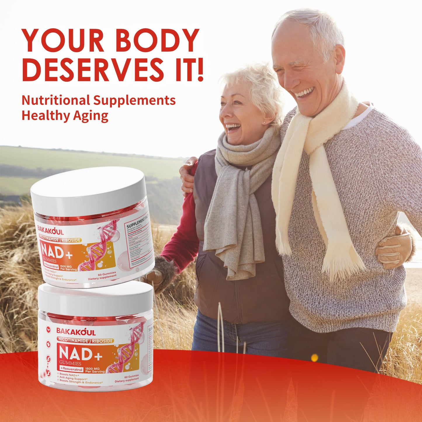BAKAKOUL NAD Gummies โ NAD+ Liposomal NR, 900mg, 60 Gummies