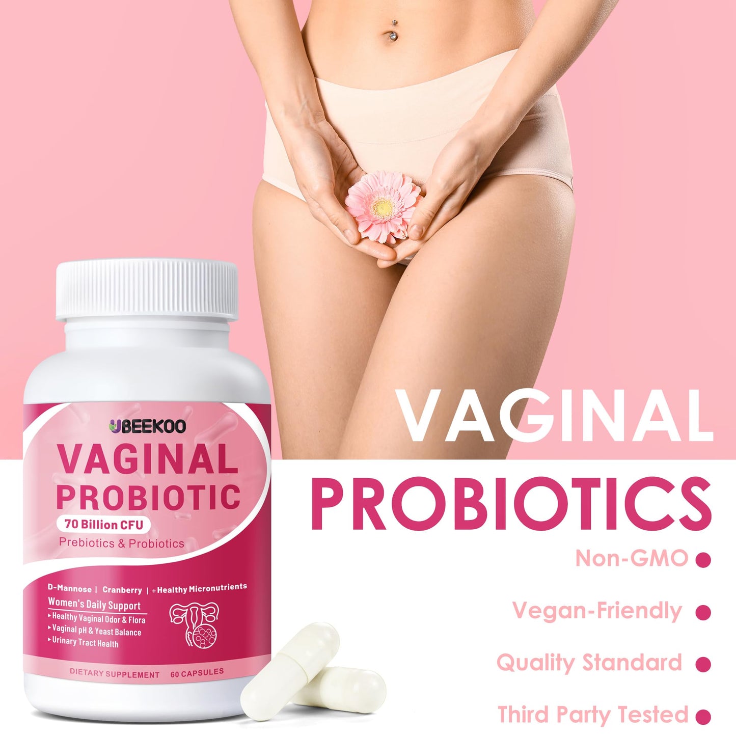 Vaginal Probiotics for Women โ 70 Billion CFU, pH Balance & UTI Support | 60 Capsules